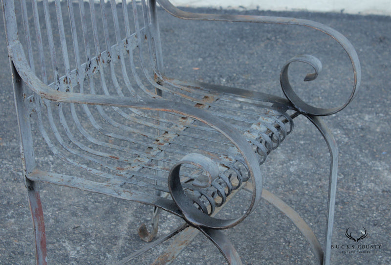 Antique Wrought Iron Scroll Garden Armchair
