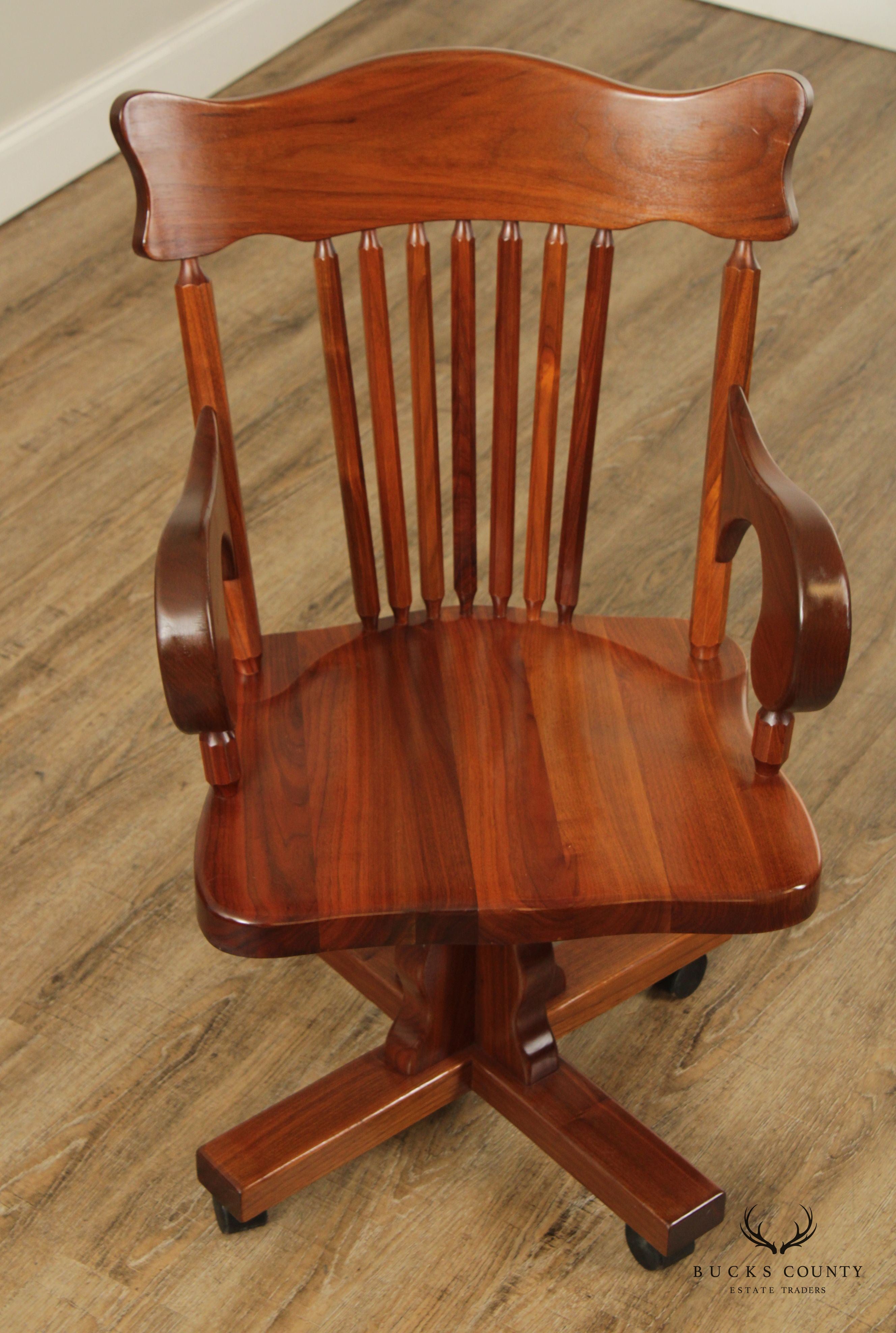 Martin Signed Hand Crafted Solid Walnut Swivel Office Desk Chair