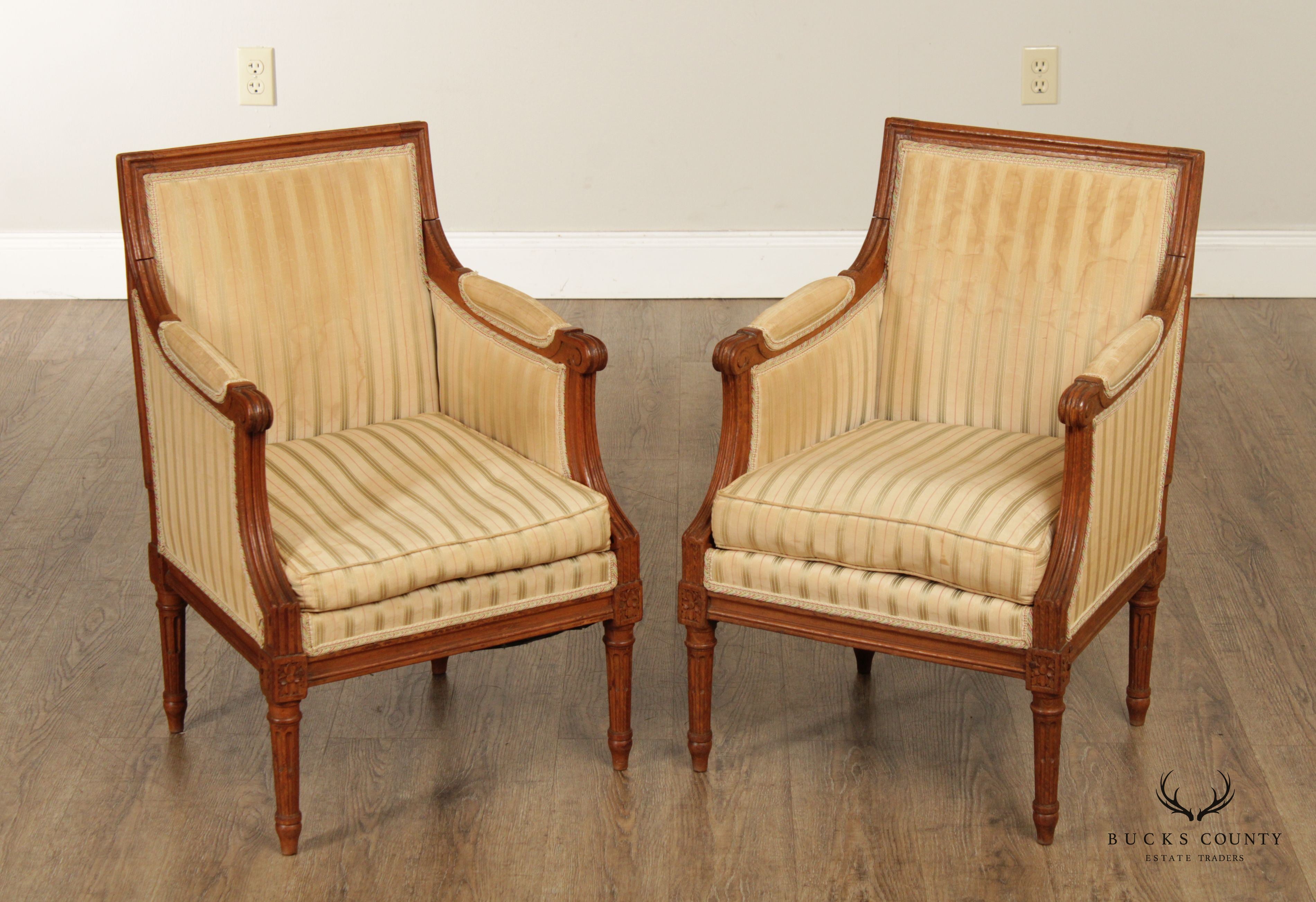 Antique French Louis XVI Style Pair of Childs Bergere Armchairs