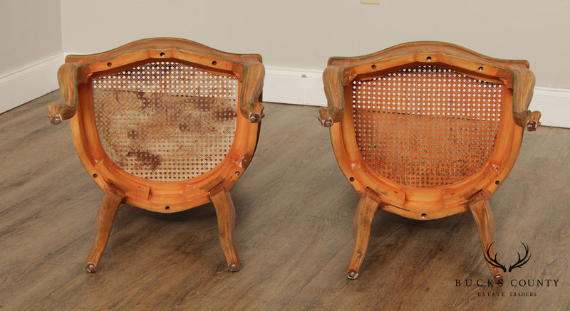 Vintage French Louis XV Style Pair Caned Side Chairs