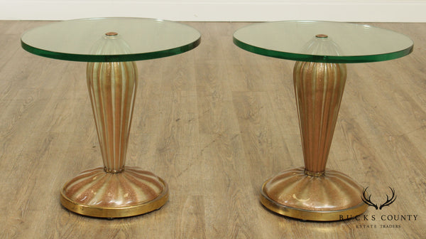 Exceptional 1950's Italian Metallic Art Glass Pair Pedestals, Side Tables