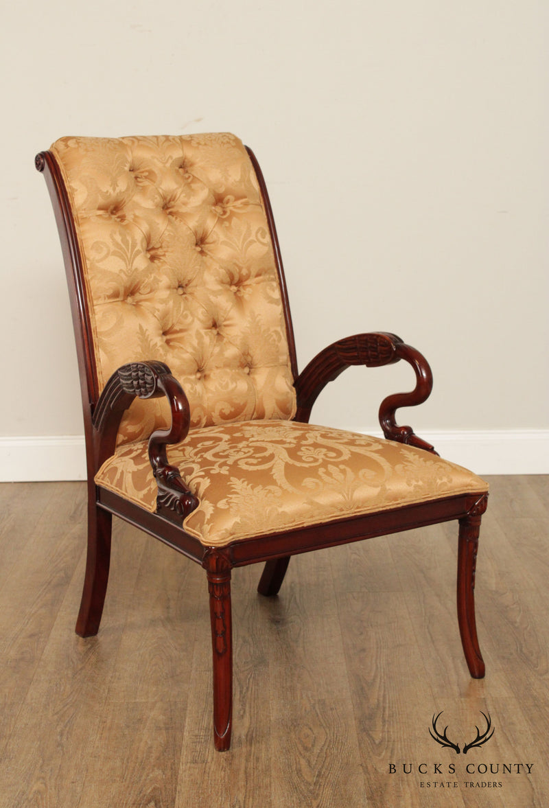 French Regency Style Carved Mahogany Pair Armchairs