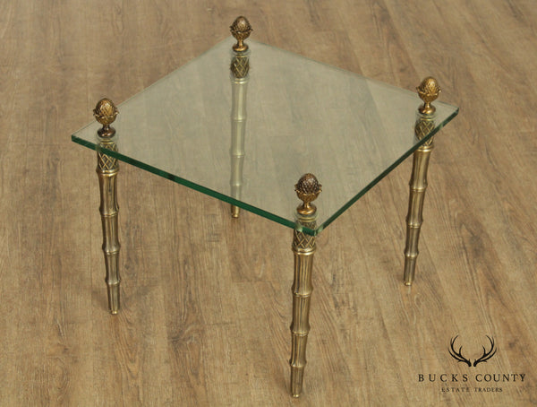 Vintage French Directoire Style Square Brass & Glass Side Table