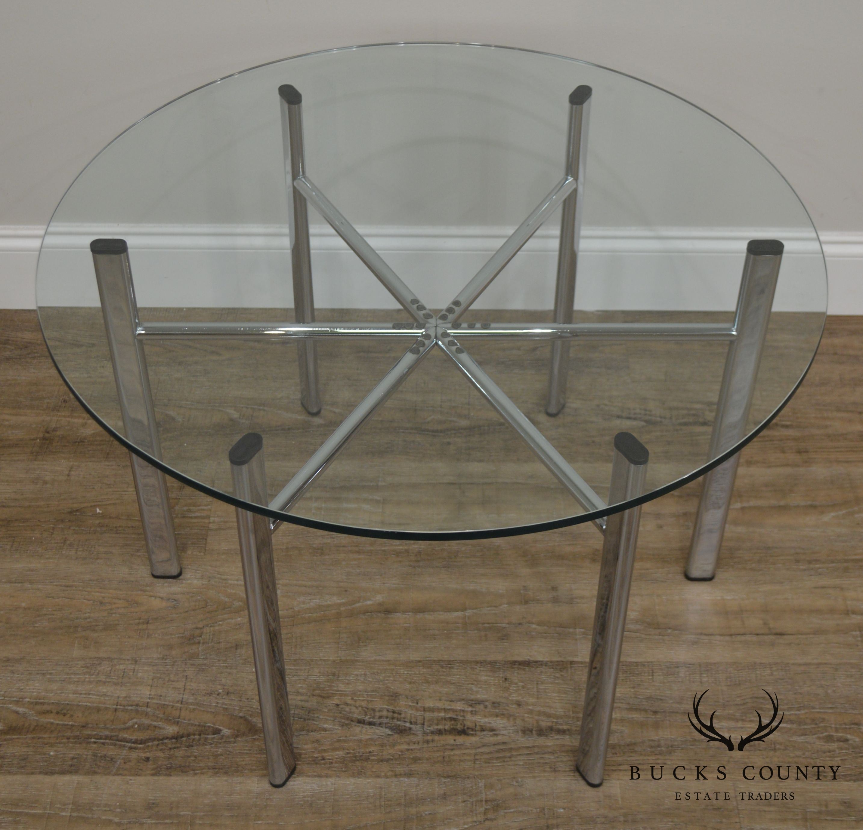 Round Glass Top Side Table w/ Chrome Base