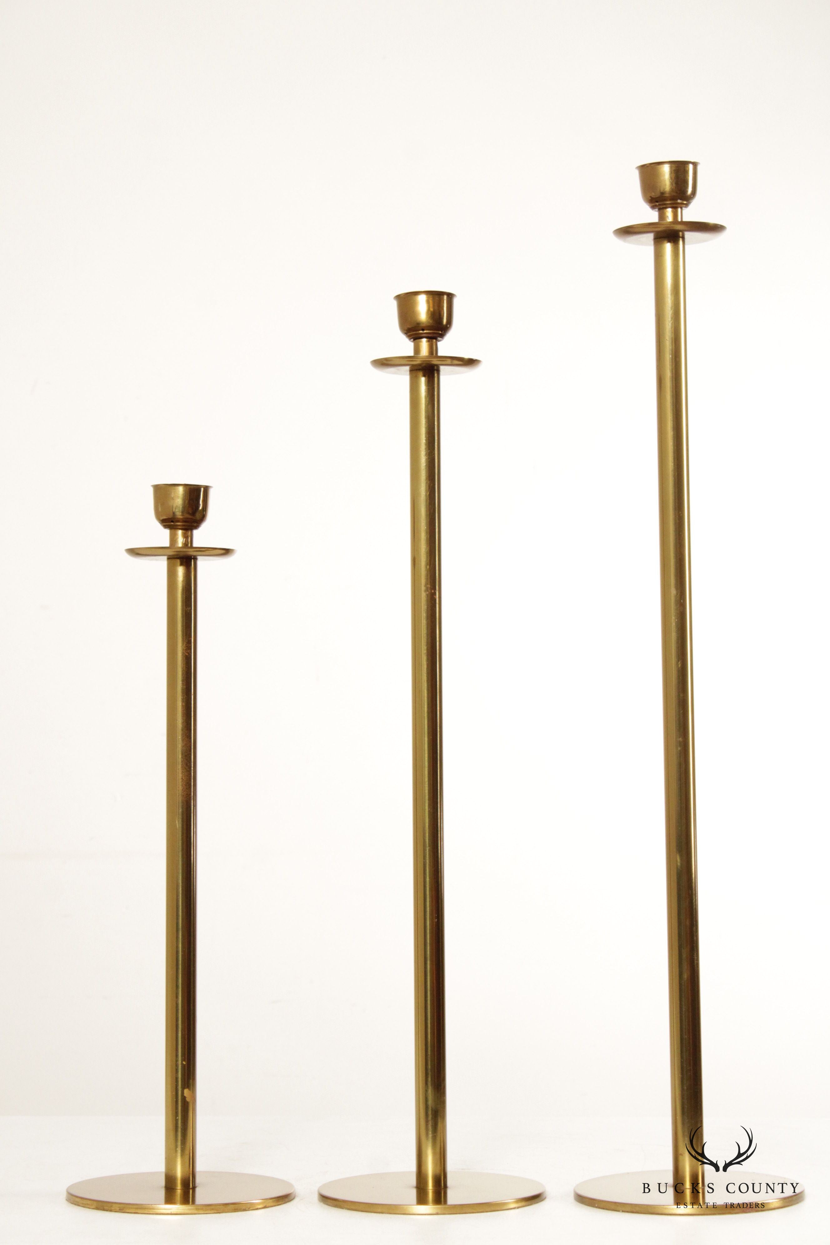 Danish Modern Set of Three Brass Candlestick Holders