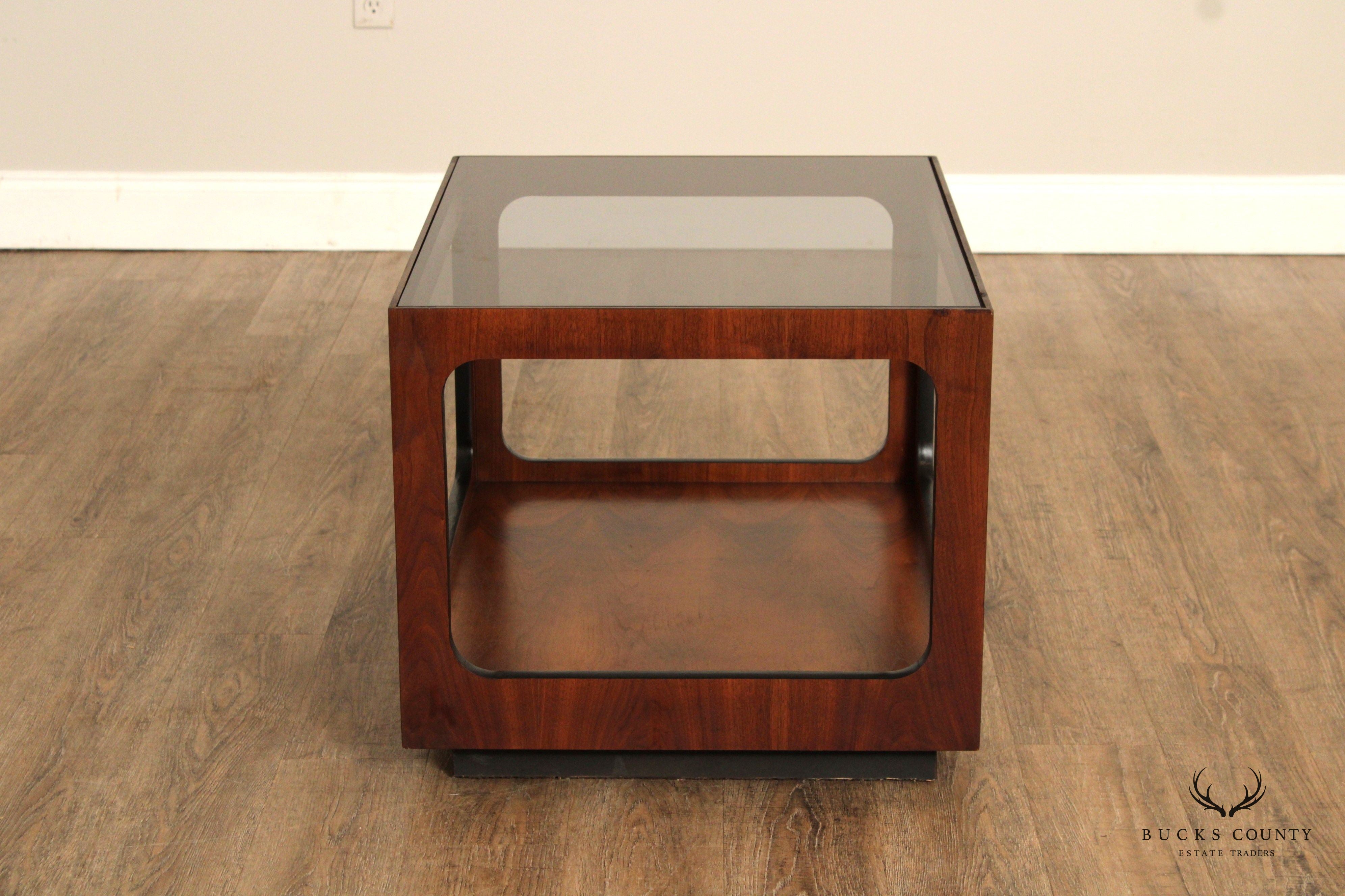 Lane Mid Century Modern Walnut And Smoked Glass Coffee Table