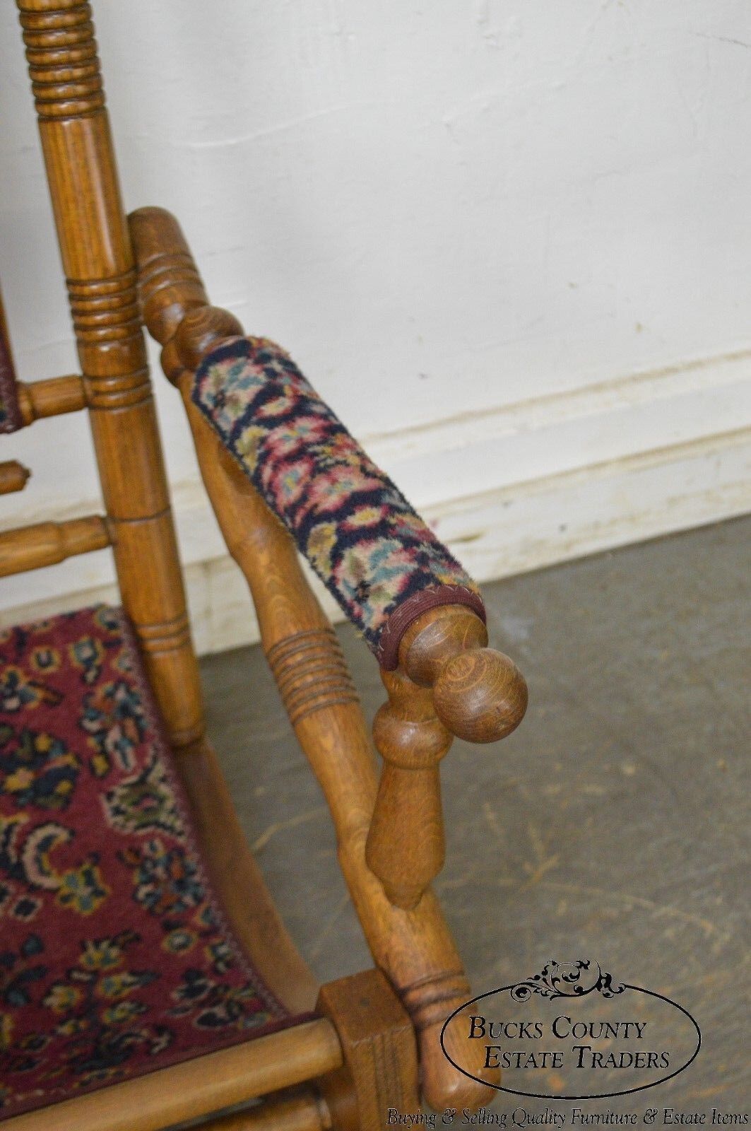 Antique 19th Century Victorian Carpet Upholstered Platform Rocker