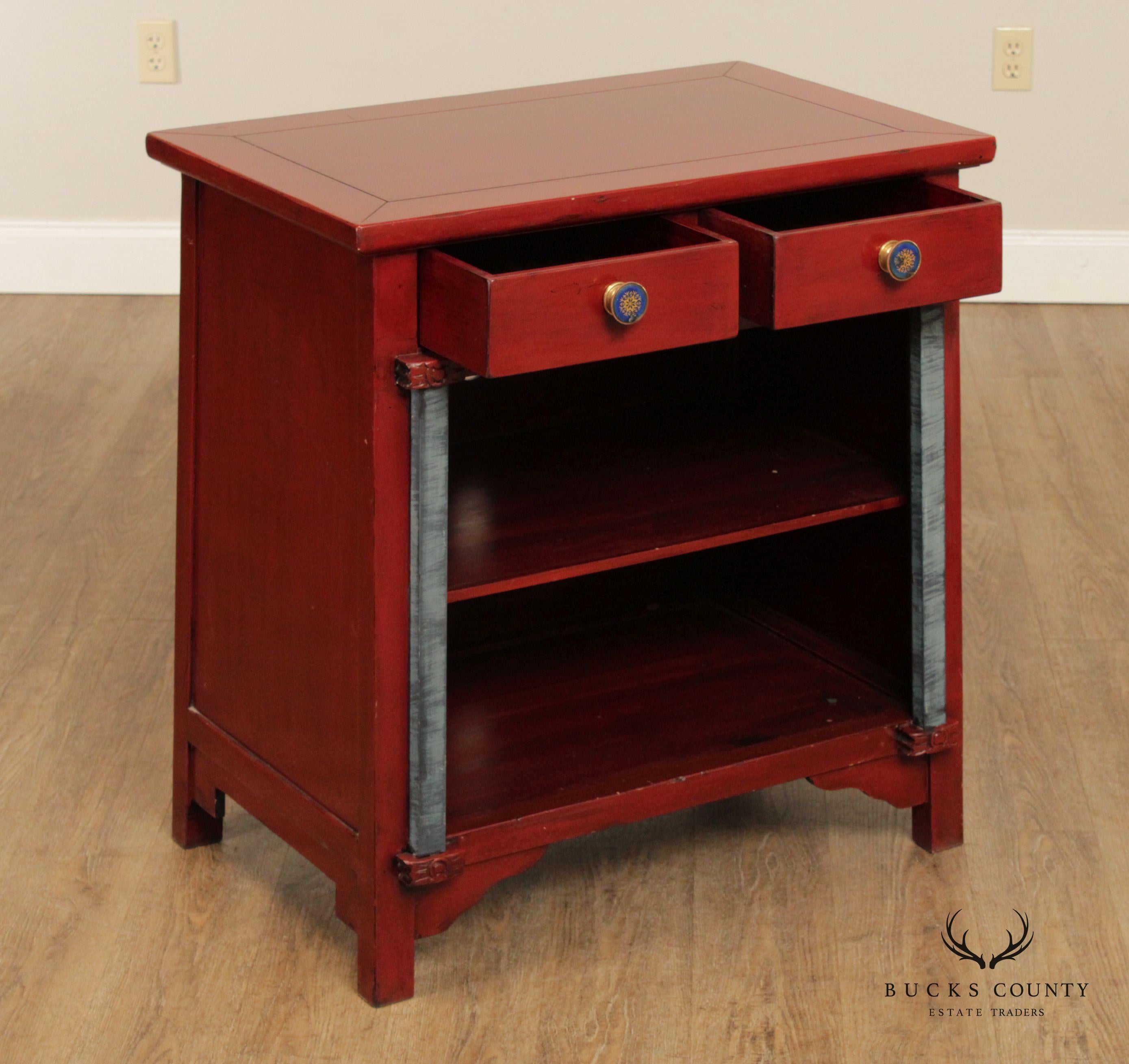 Custom Crafted Red Painted Two-Drawer Server or Media Cabinet