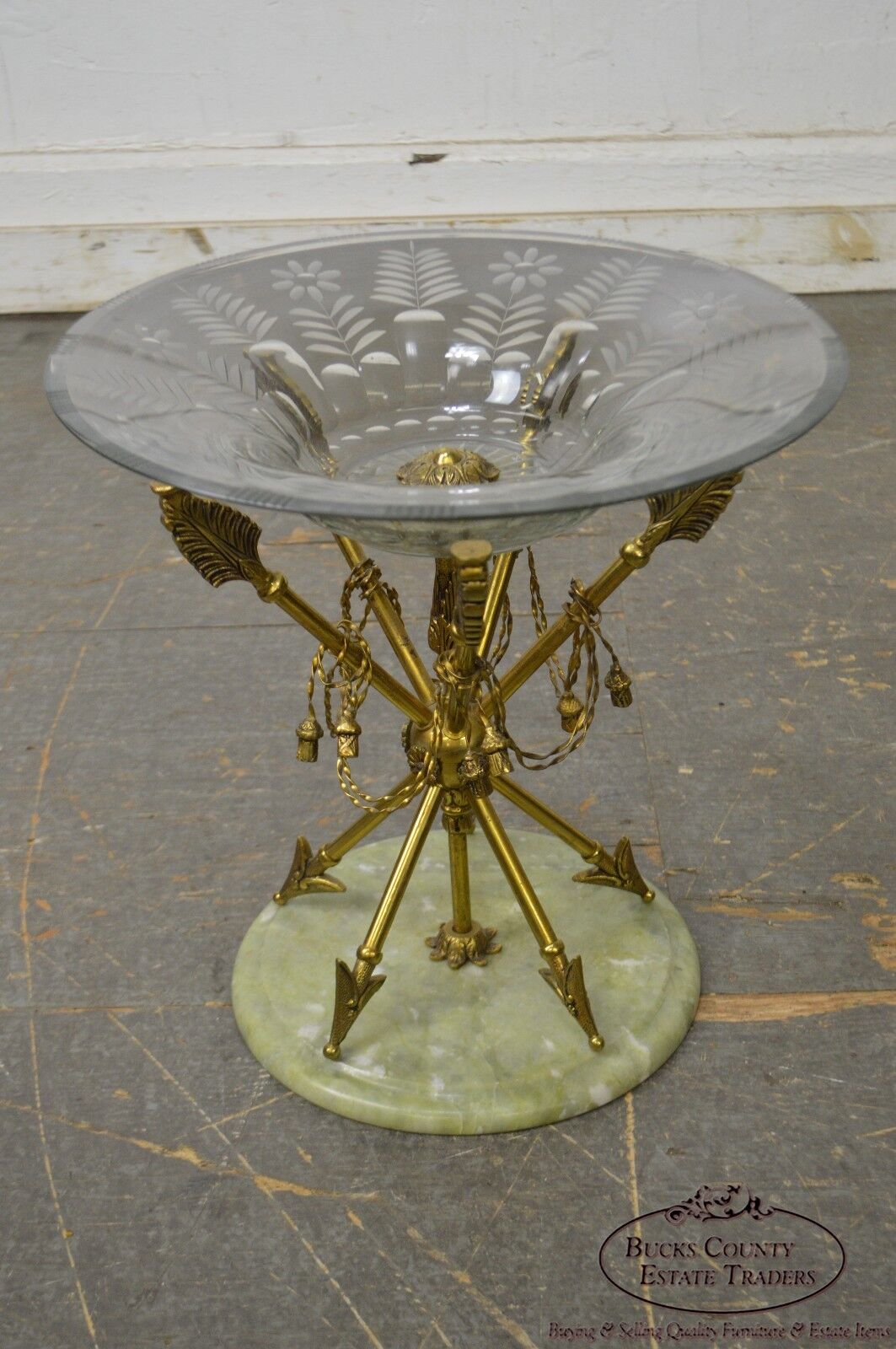 Regency Style Brass Crossed Arrows Crystal Composite Centerpiece w/ Marble Base