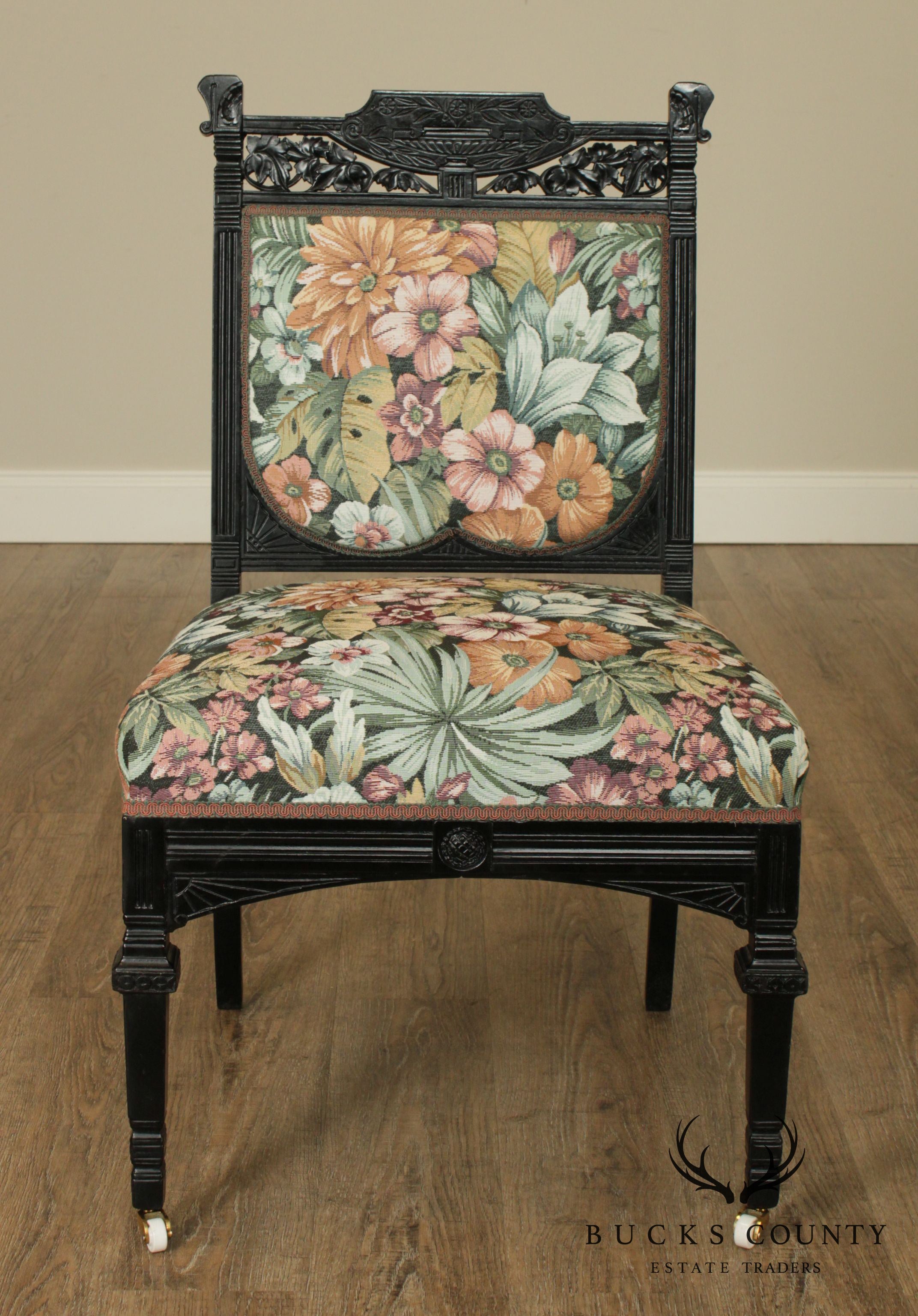 Antique Ebonized Aesthetic Carved Side Chair