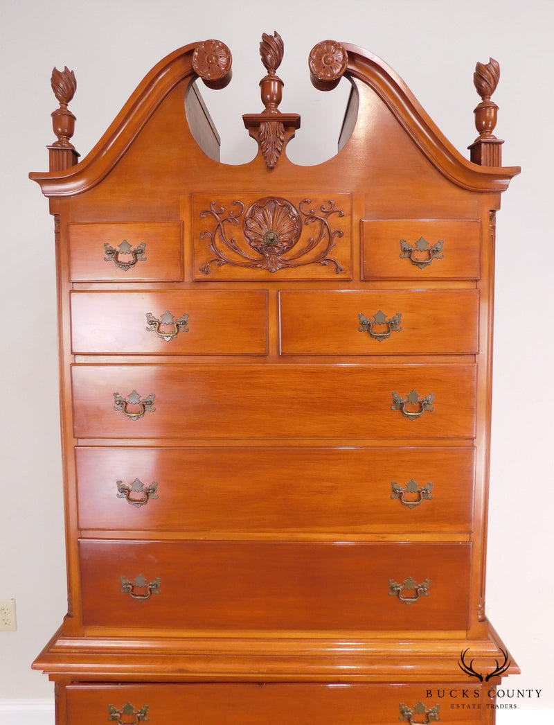 Colonial Craft Cherry Bench Made Chippendale Ball & Claw Bonnet Top Highboy