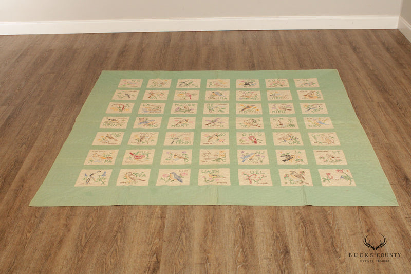 Vintage State Bird Embroidered Picture Quilt