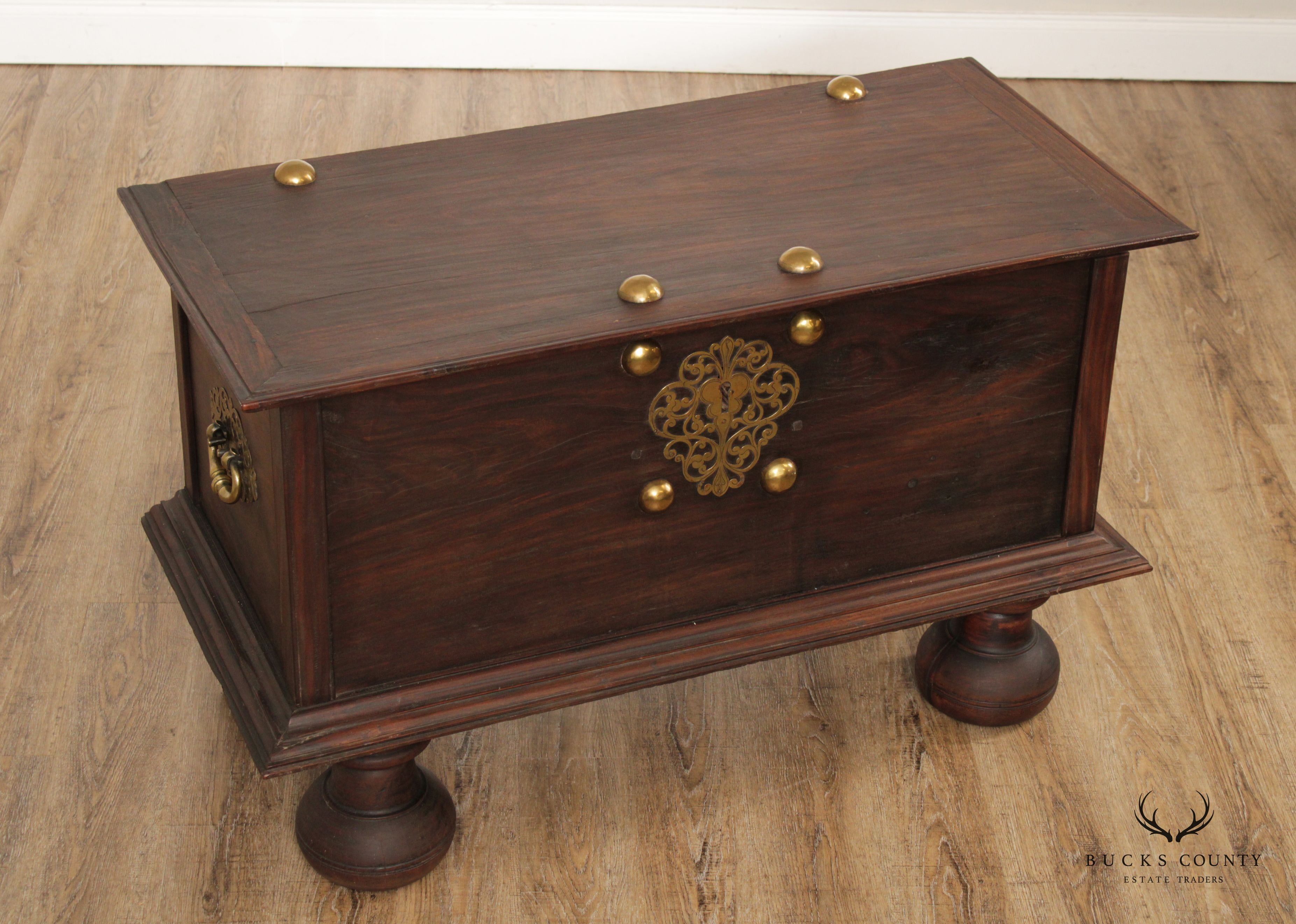 18th Century Continental Brass Mounted Hardwood Blanket Chest