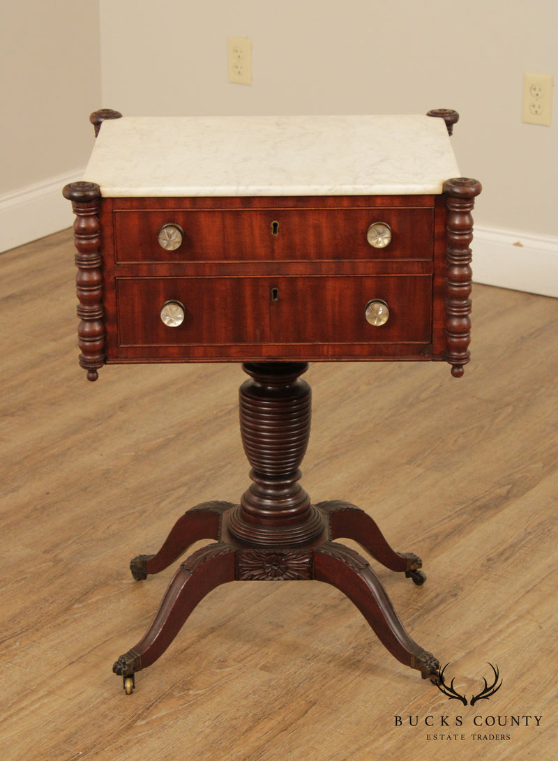 Antique American Federal Period Mahogany Philadelphia Marble Top Work Table