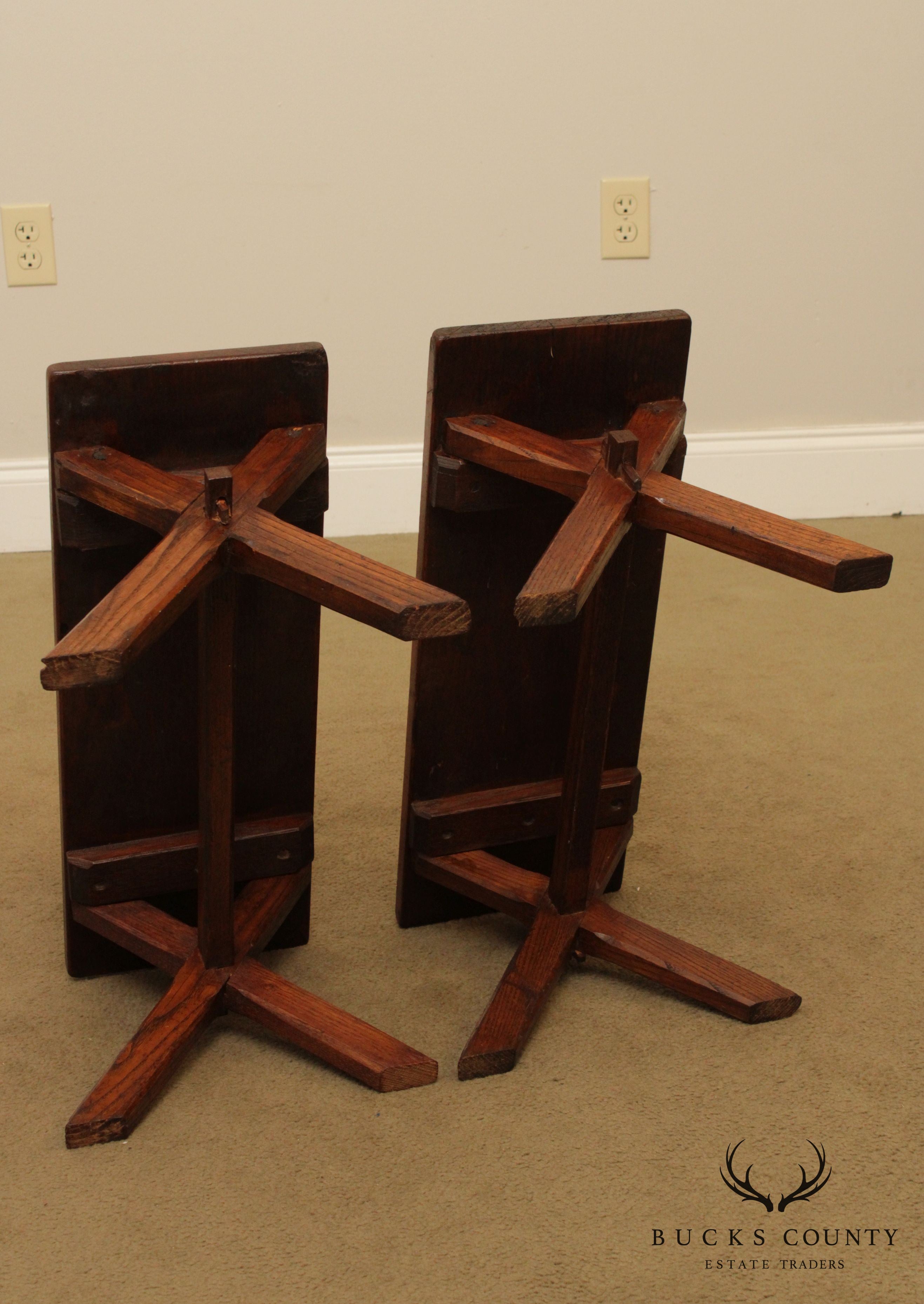 Antique Youth Size Oak Sawbuck Dining Farm Table with Benches