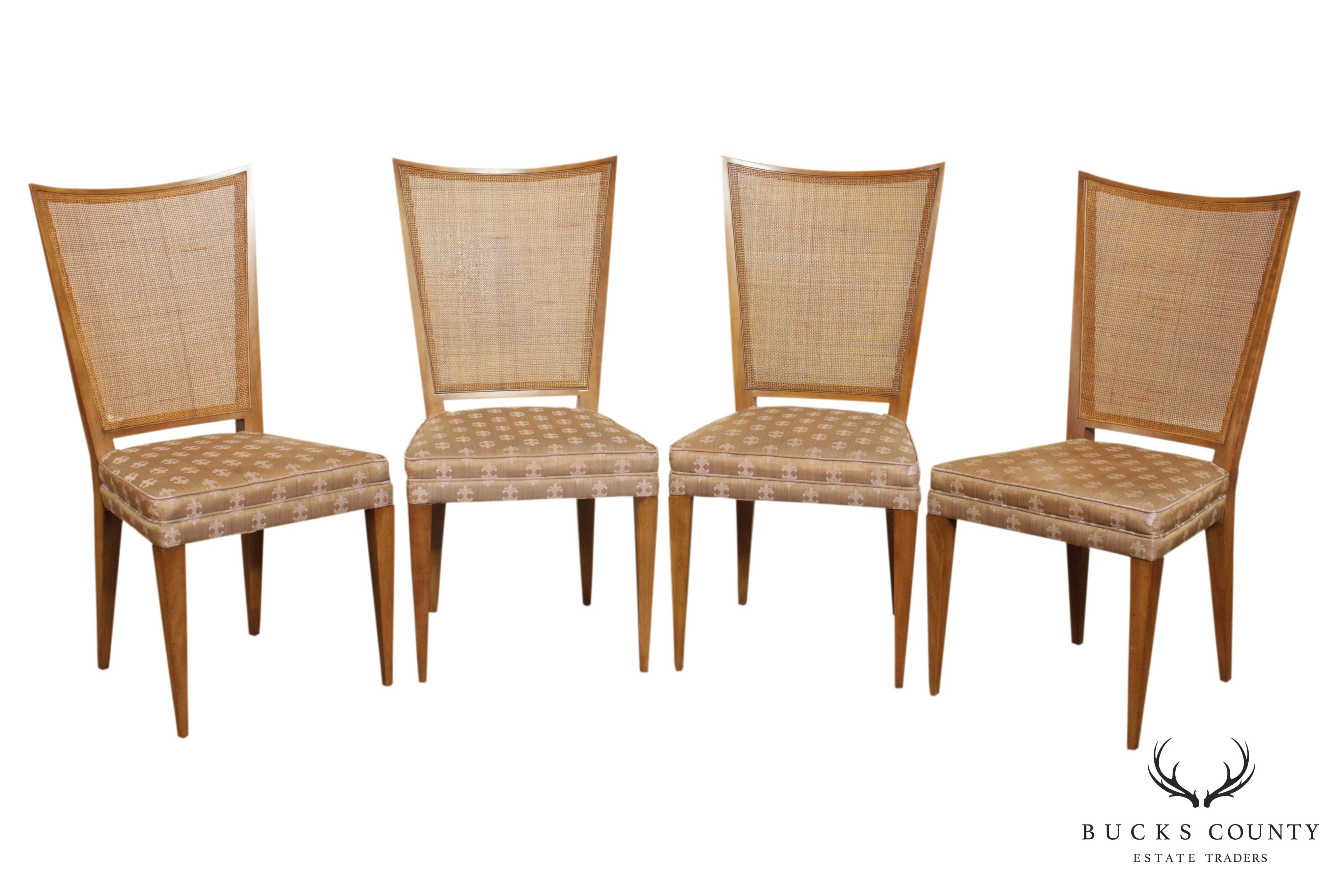 Mid Century Modern Set 4 Cane Back Dining Chairs