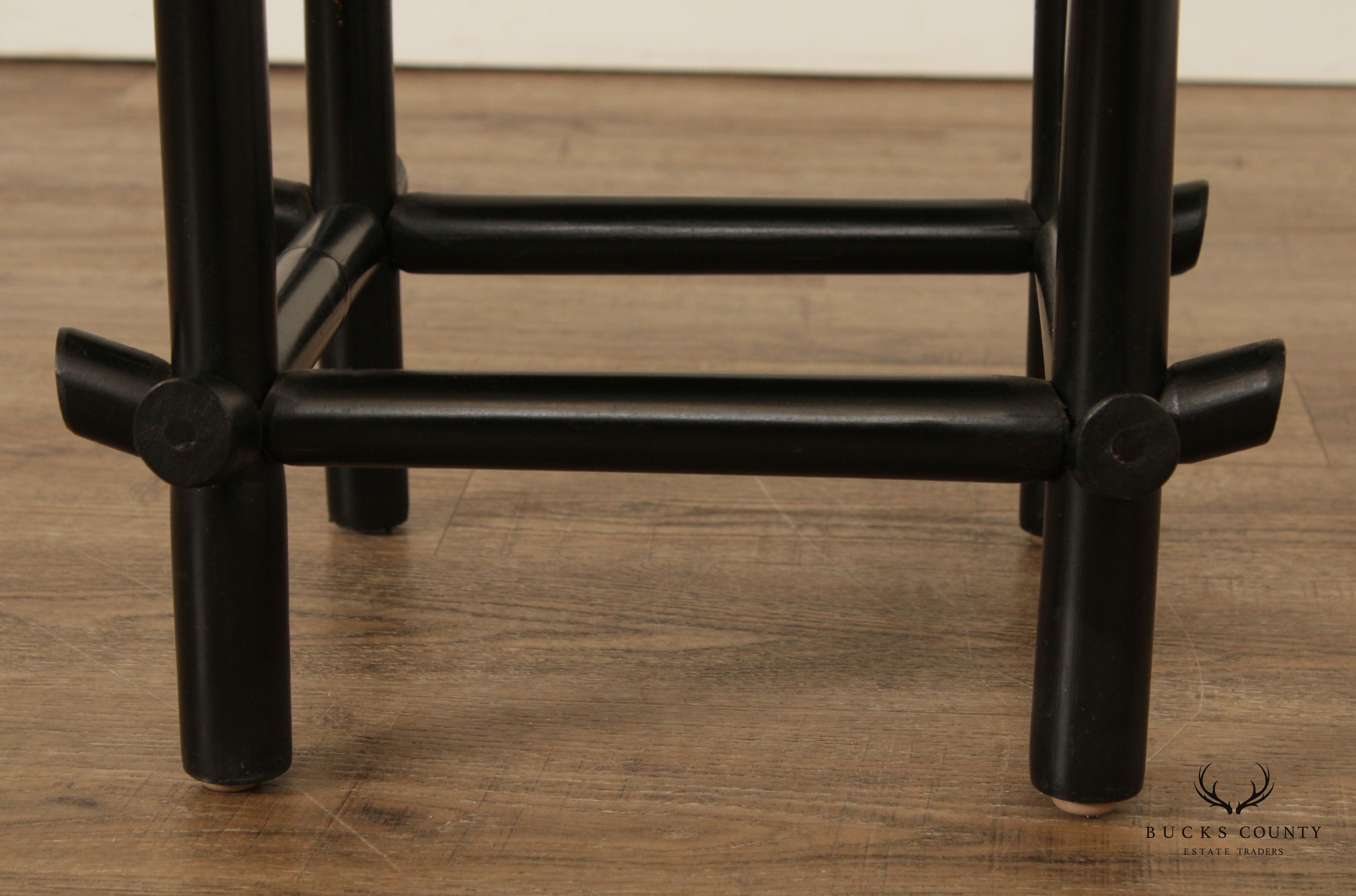 Vintage Asian Style Pair of Ebonized Faux Bamboo Stools