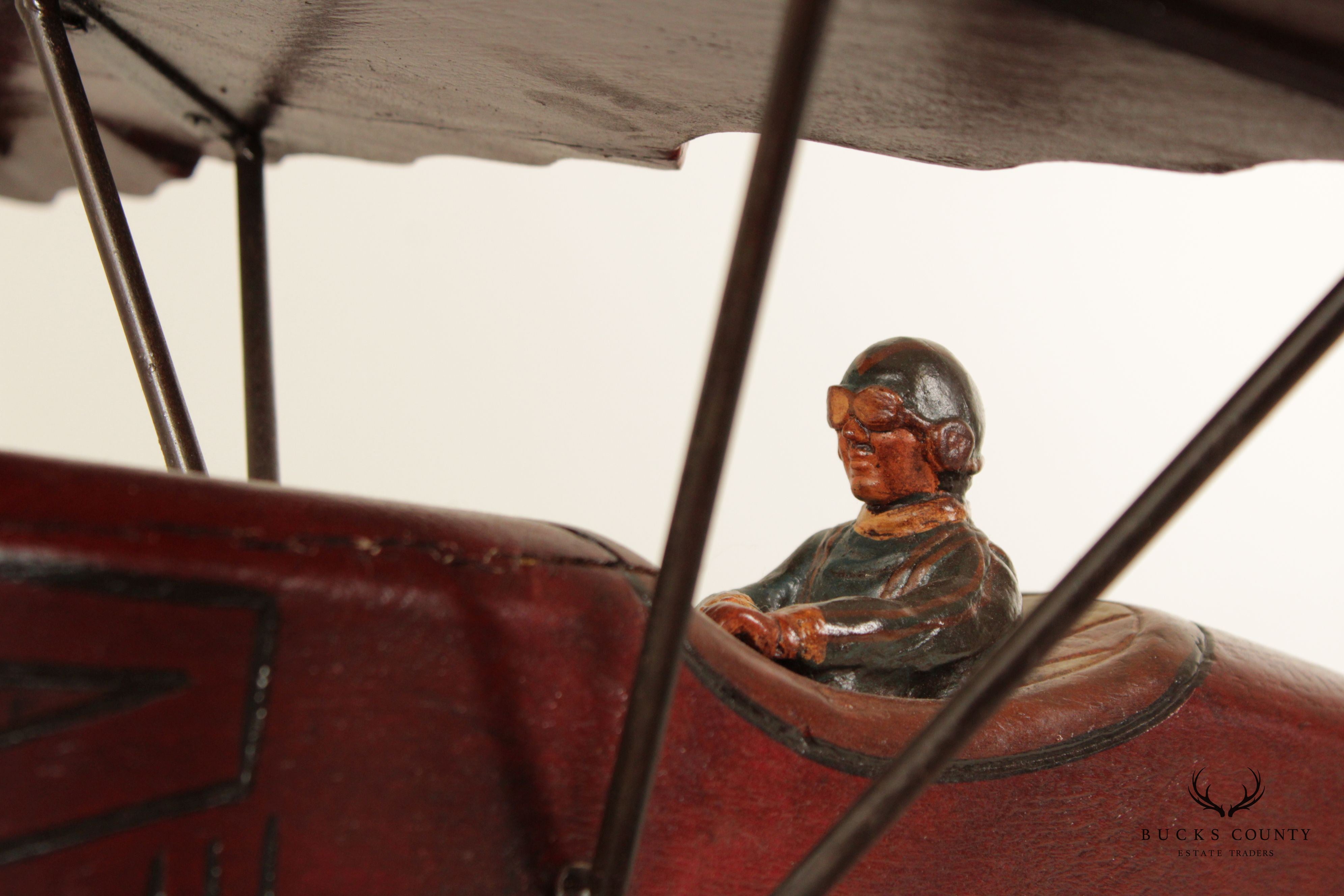 Post War Vintage Carved Wood Bi-Plane