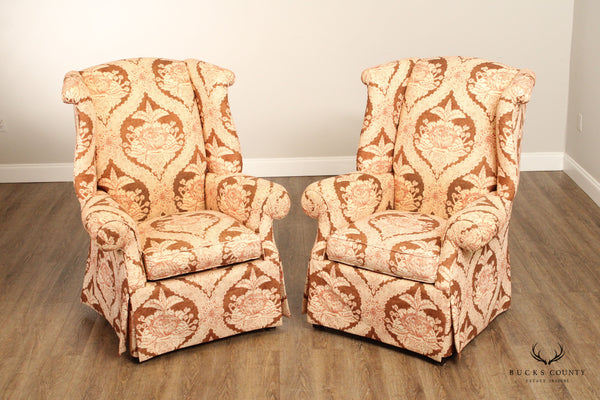 Sherrill Furniture Traditional Pair Custom Upholstered Skirted Wing Back Chairs