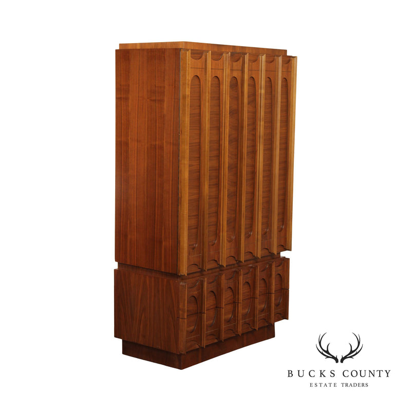 Tobago Mid Century Modern Brutalist Sculpted Walnut Armoire