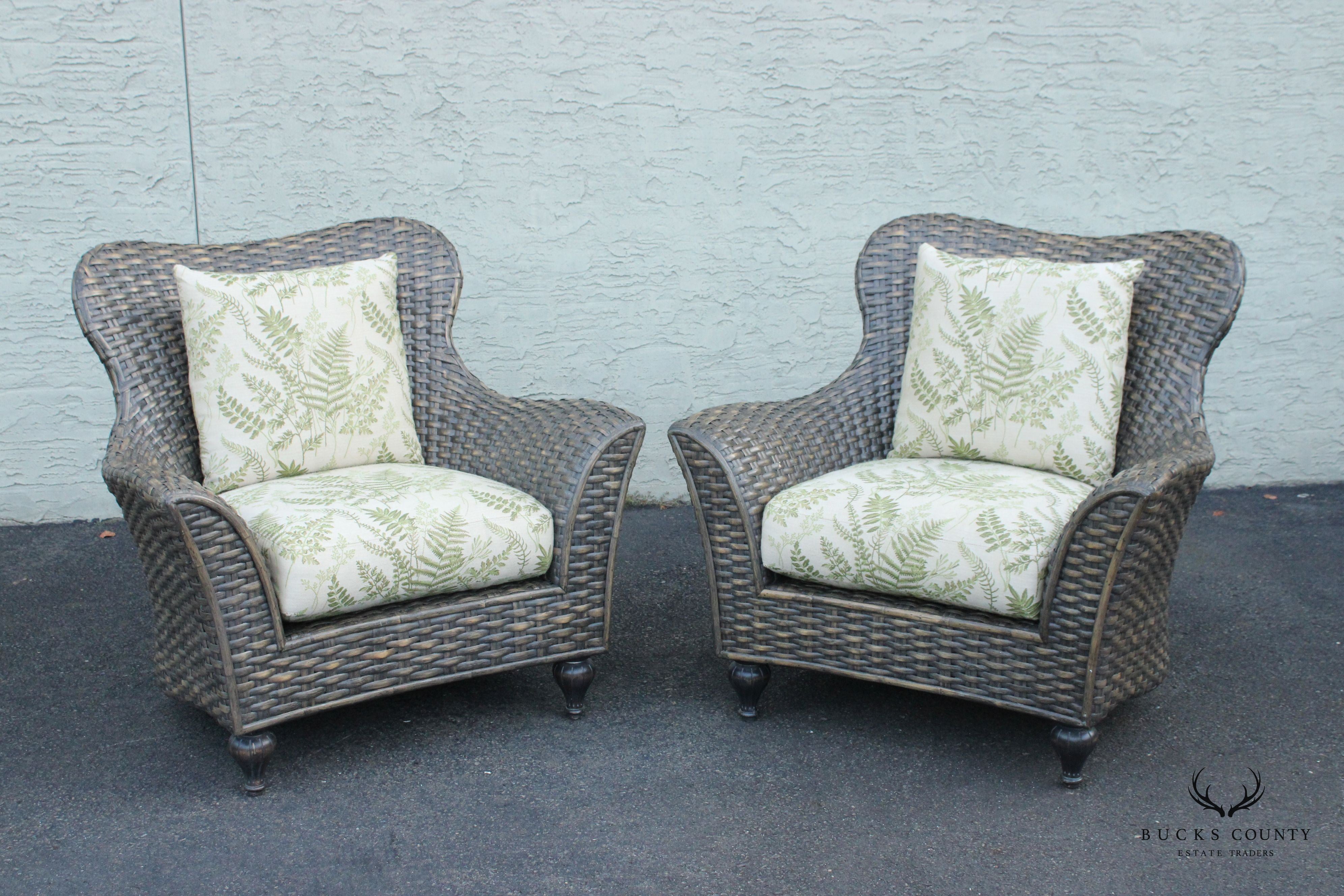 Pair of Woven Outdoor Rattan Lounge Armchairs