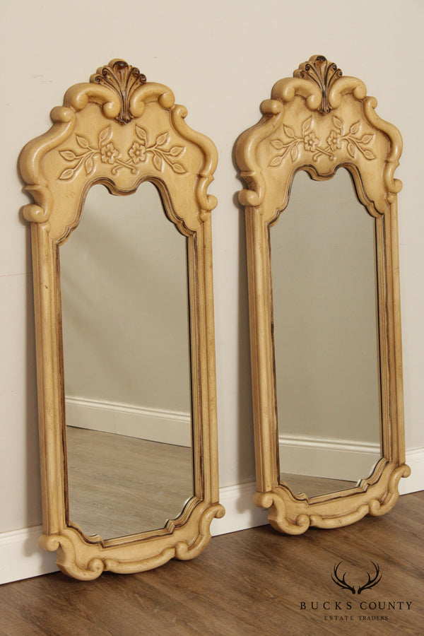 French Louis XV Style Vintage Cream Painted Carved Frame Wall Mirrors