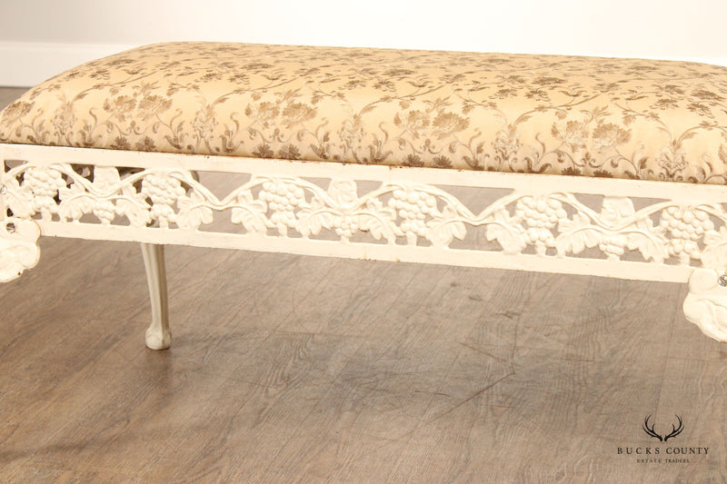 English Style Painted and Upholstered Cast Iron Bench