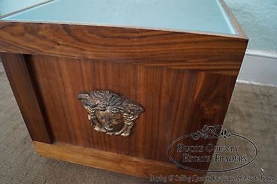 Unusual Pair of Solid Walnut Cube End Tables w/ Glass Tops