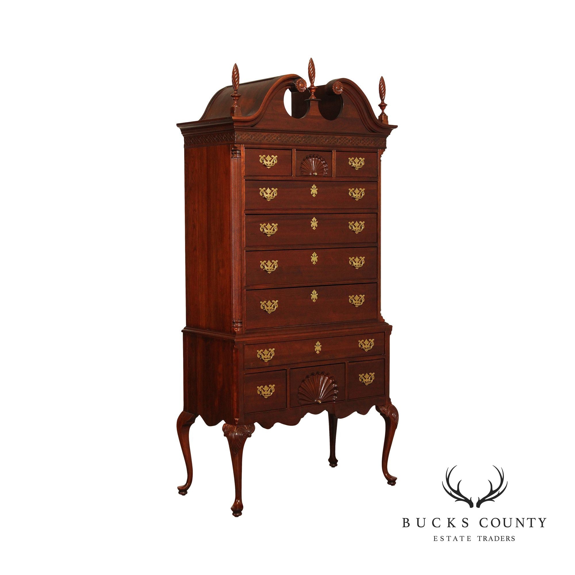 Knob Creek Queen Anne Style Carved Cherry Highboy Chest