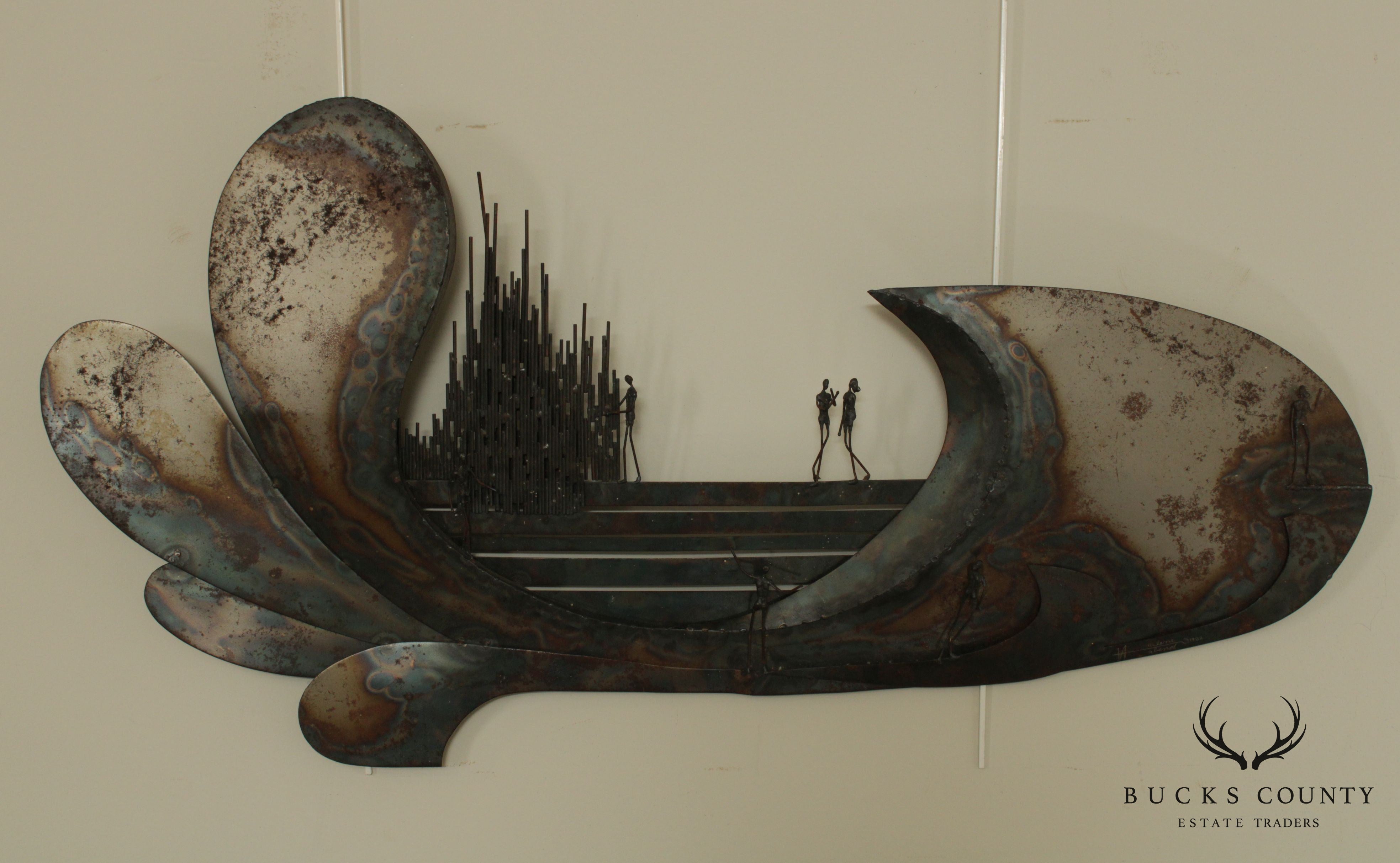 Arlene Abend Welded Steel, Metal Brutalist Wall Sculpture, 1982