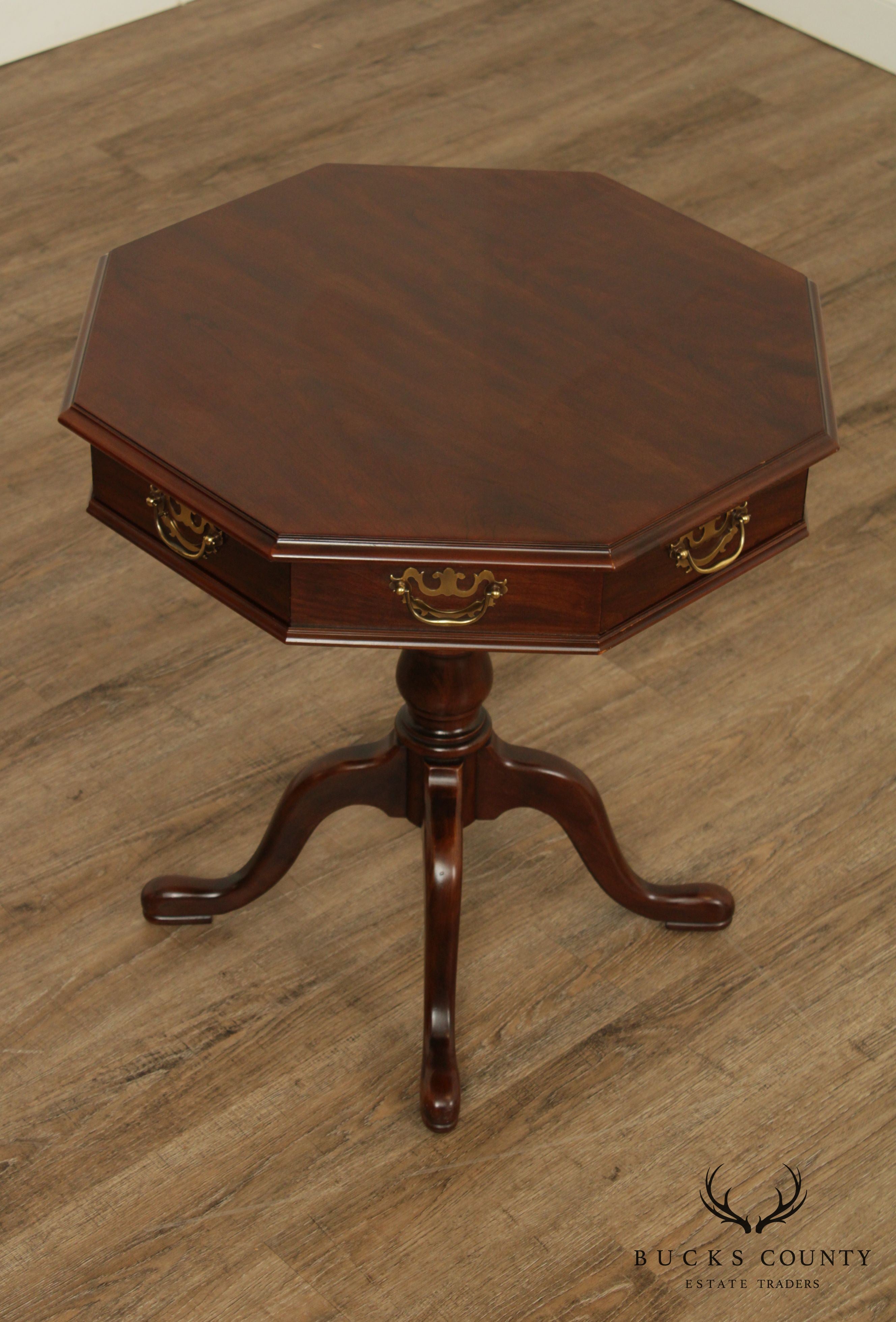 Drexel Heritage Vintage Cherry Queen Anne Pedestal Lamp Table