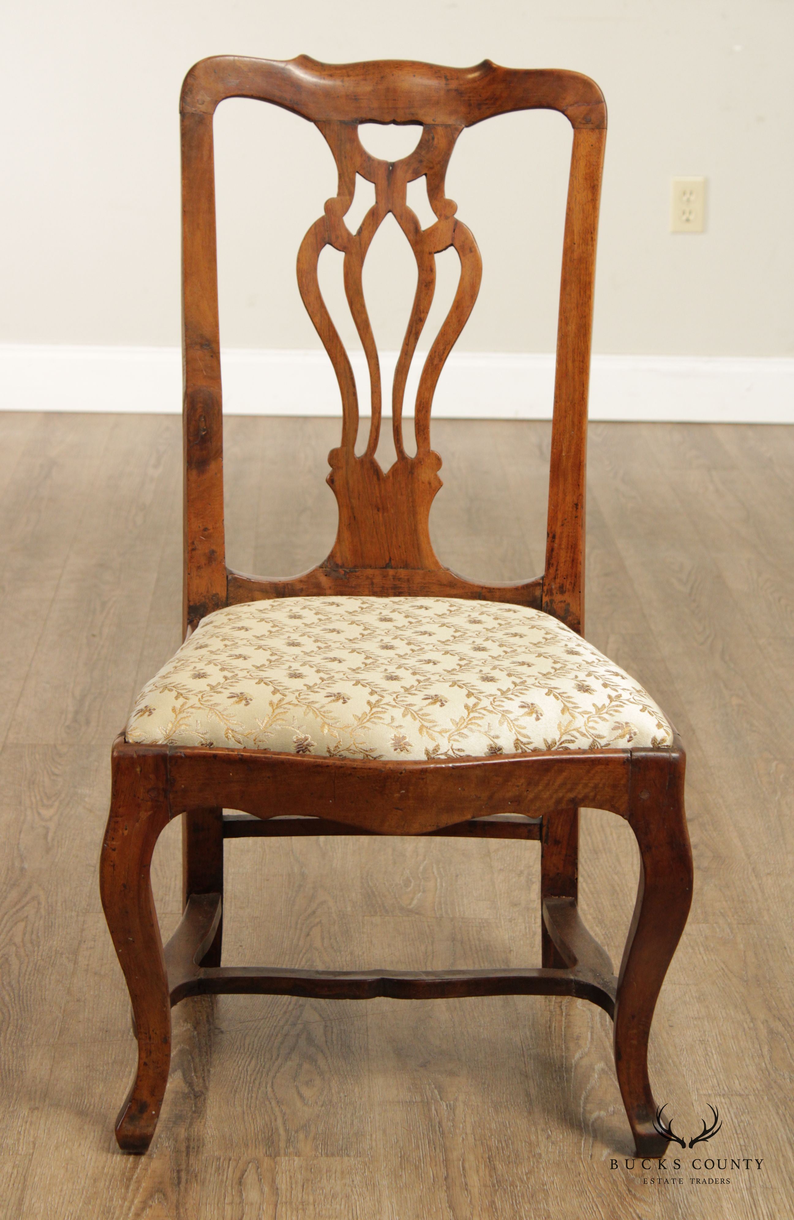 Antique Italian Provincial Style Pair of Walnut Side Chairs