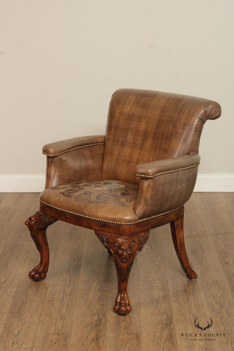 Ferguson Copeland Georgian Style Carved Wood and Tooled Leather Armchair