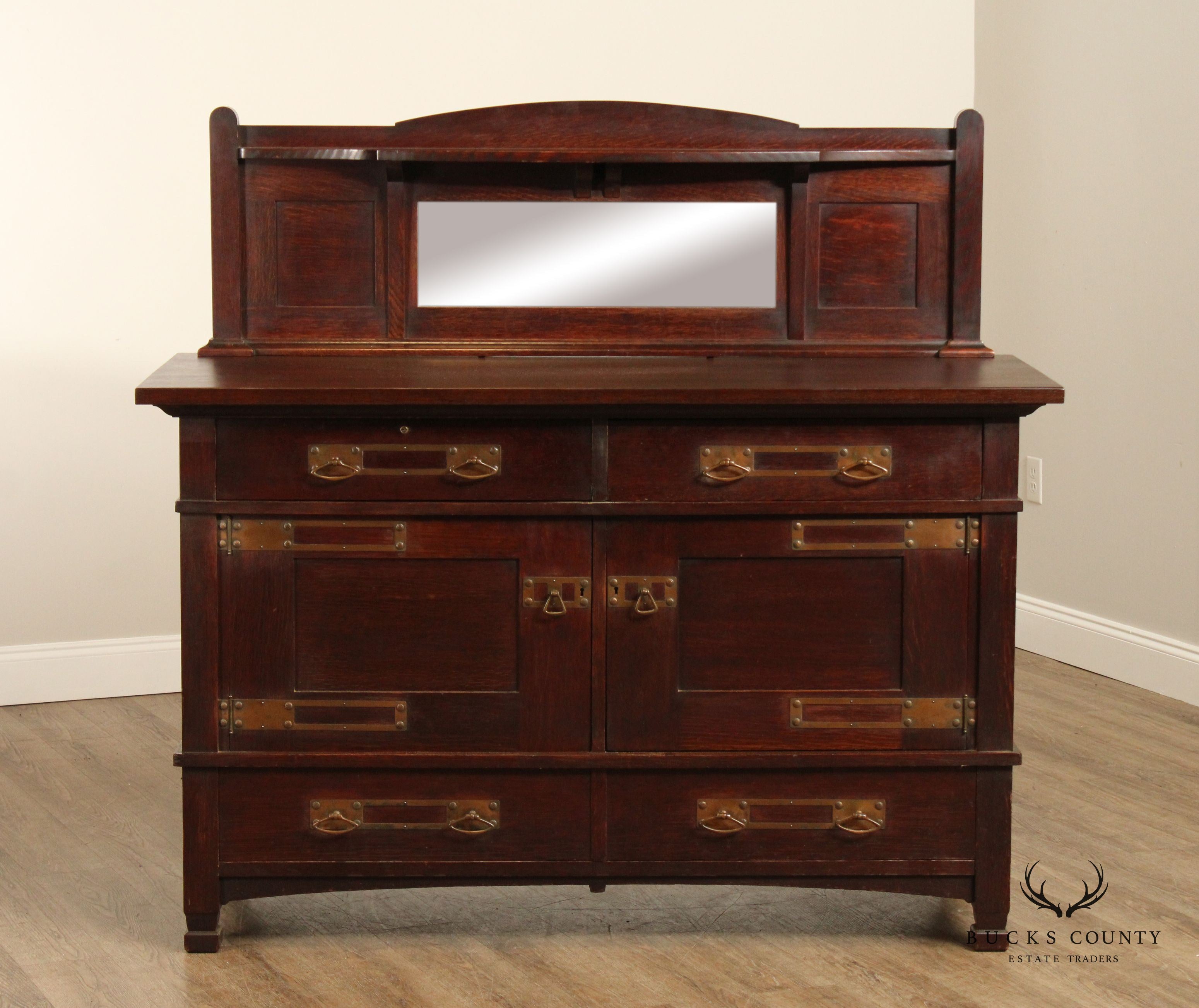 Antique American Arts And Crafts Period Oak Sideboard