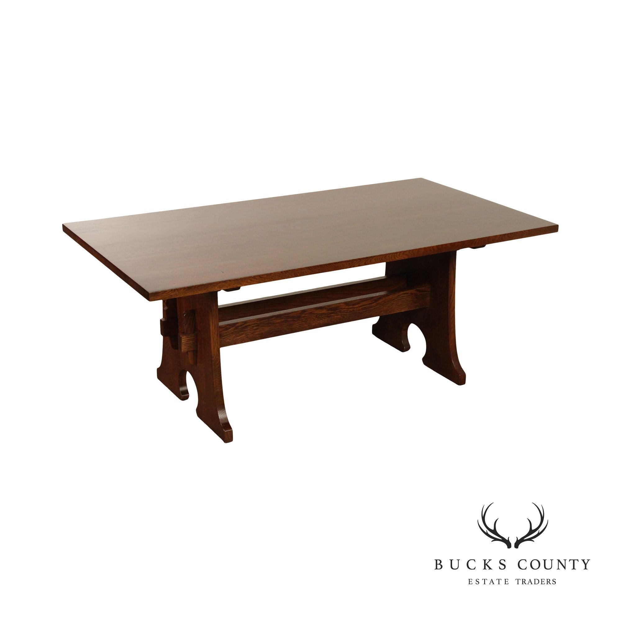 Stickley Mission Collection Oak Expandable Keyhole Trestle Table