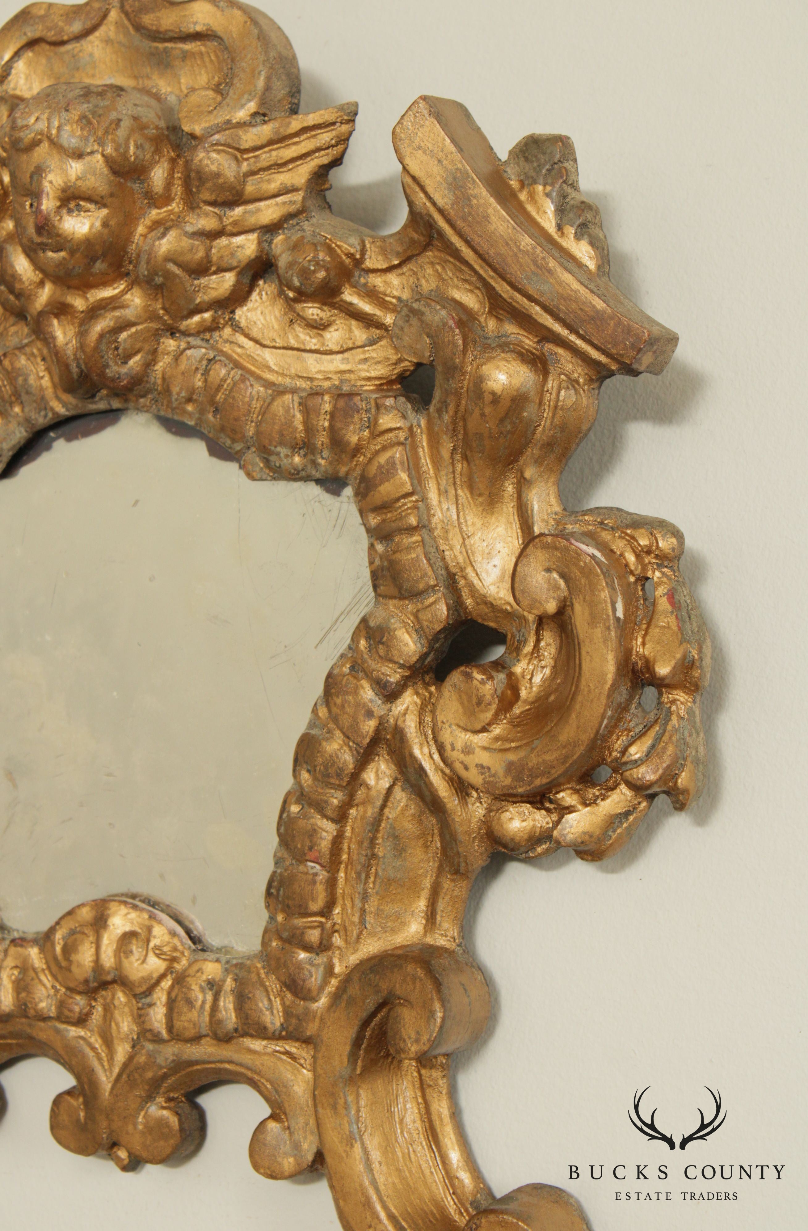 Italian Renaissance Style Carved Giltwood Pair Wall Mirrors