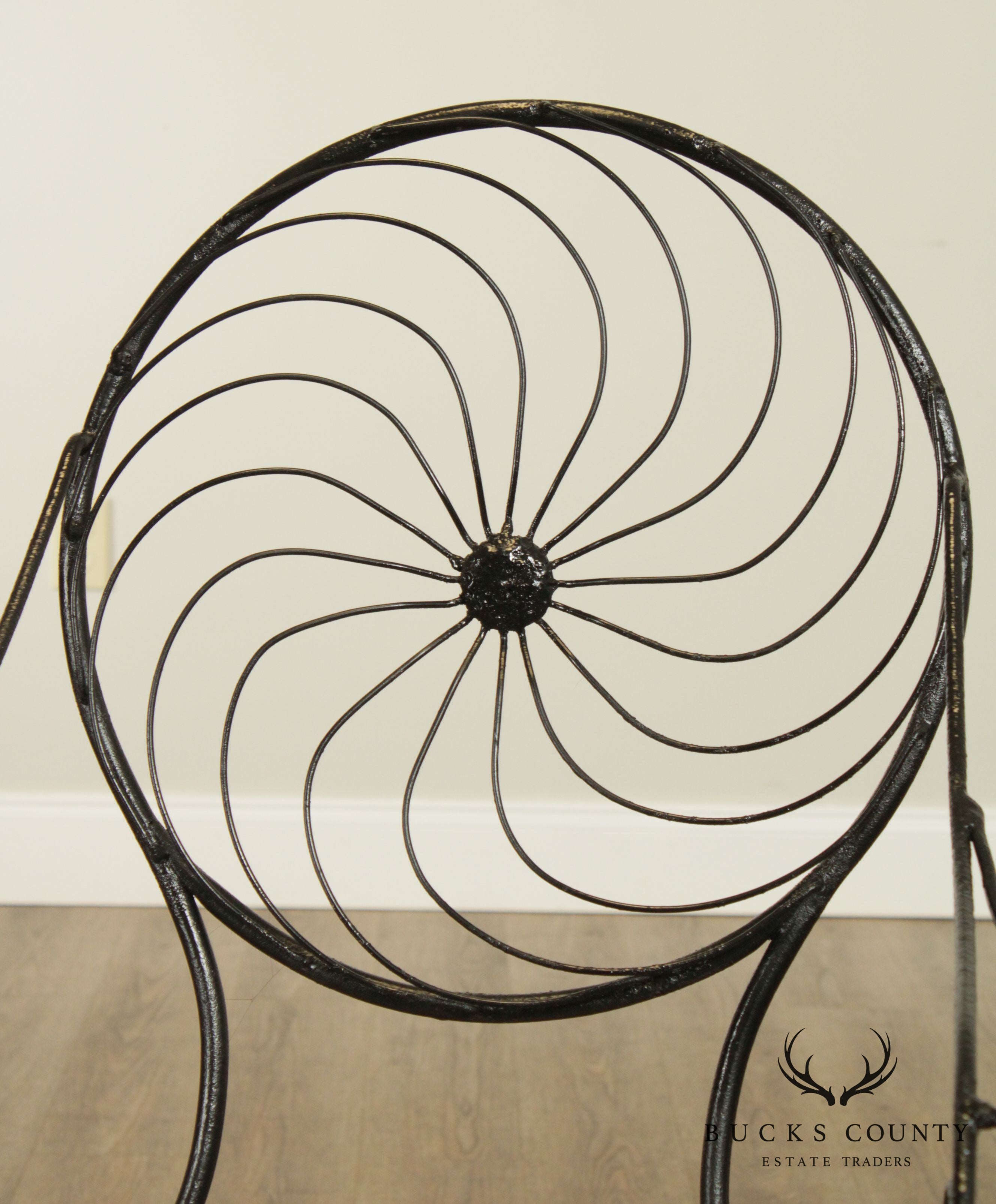 Art Deco Vintage Wrought Iron Pinwheel Spiral Back Garden Chair