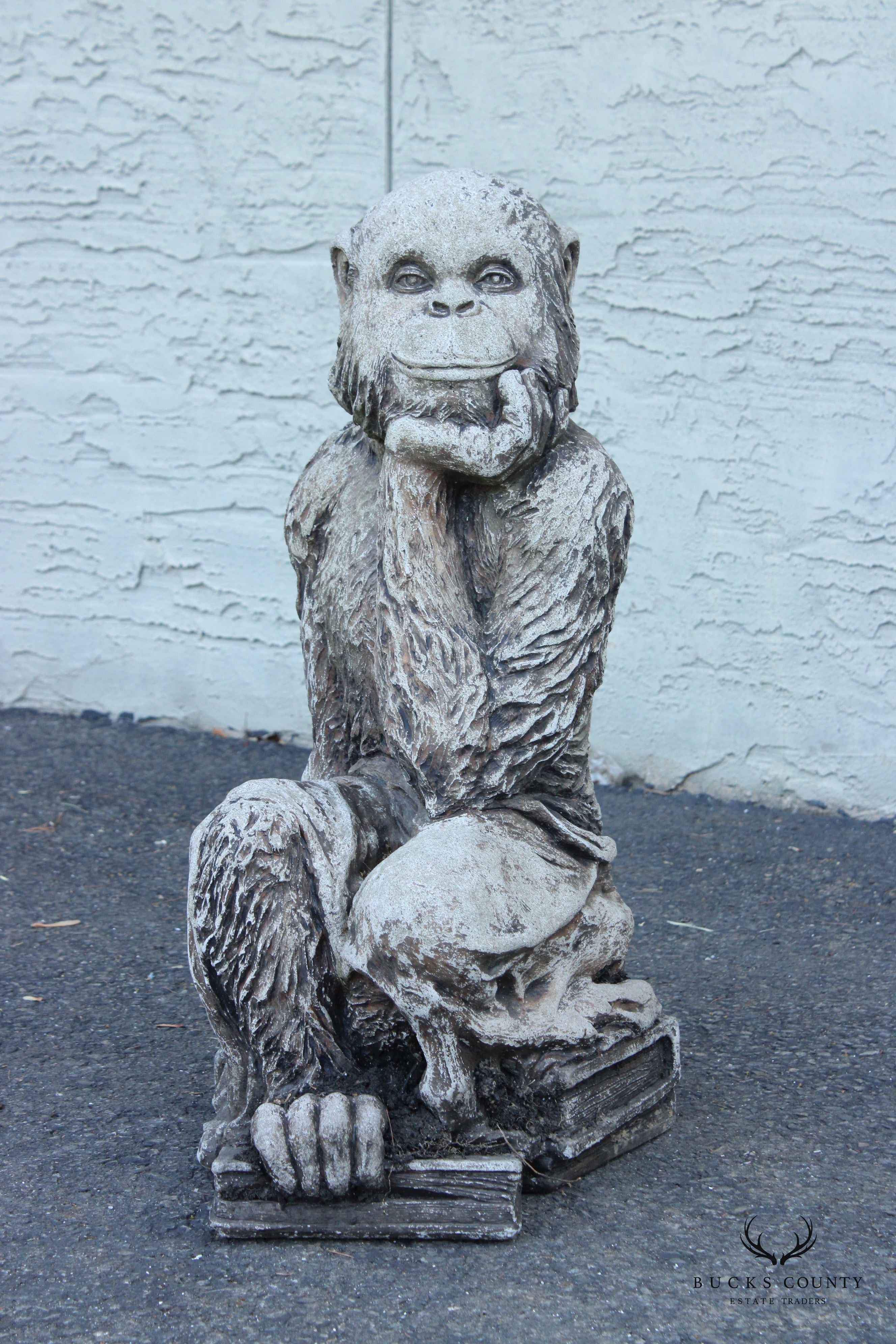 Thinking Monkey Cast Stone Outdoor Garden Statue