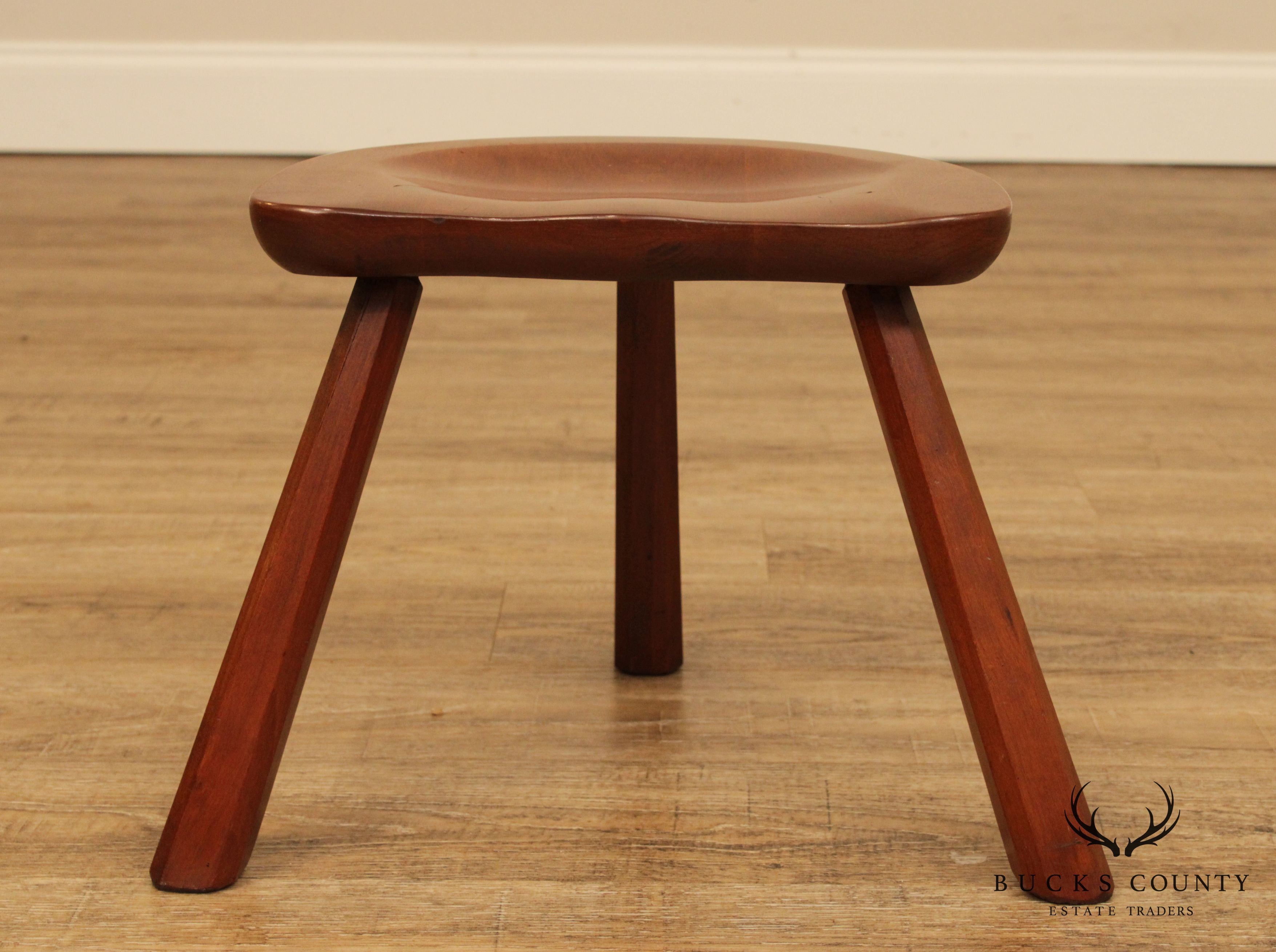 Vintage Hand Crafted Solid Cherry Wood 3 Legged Stool