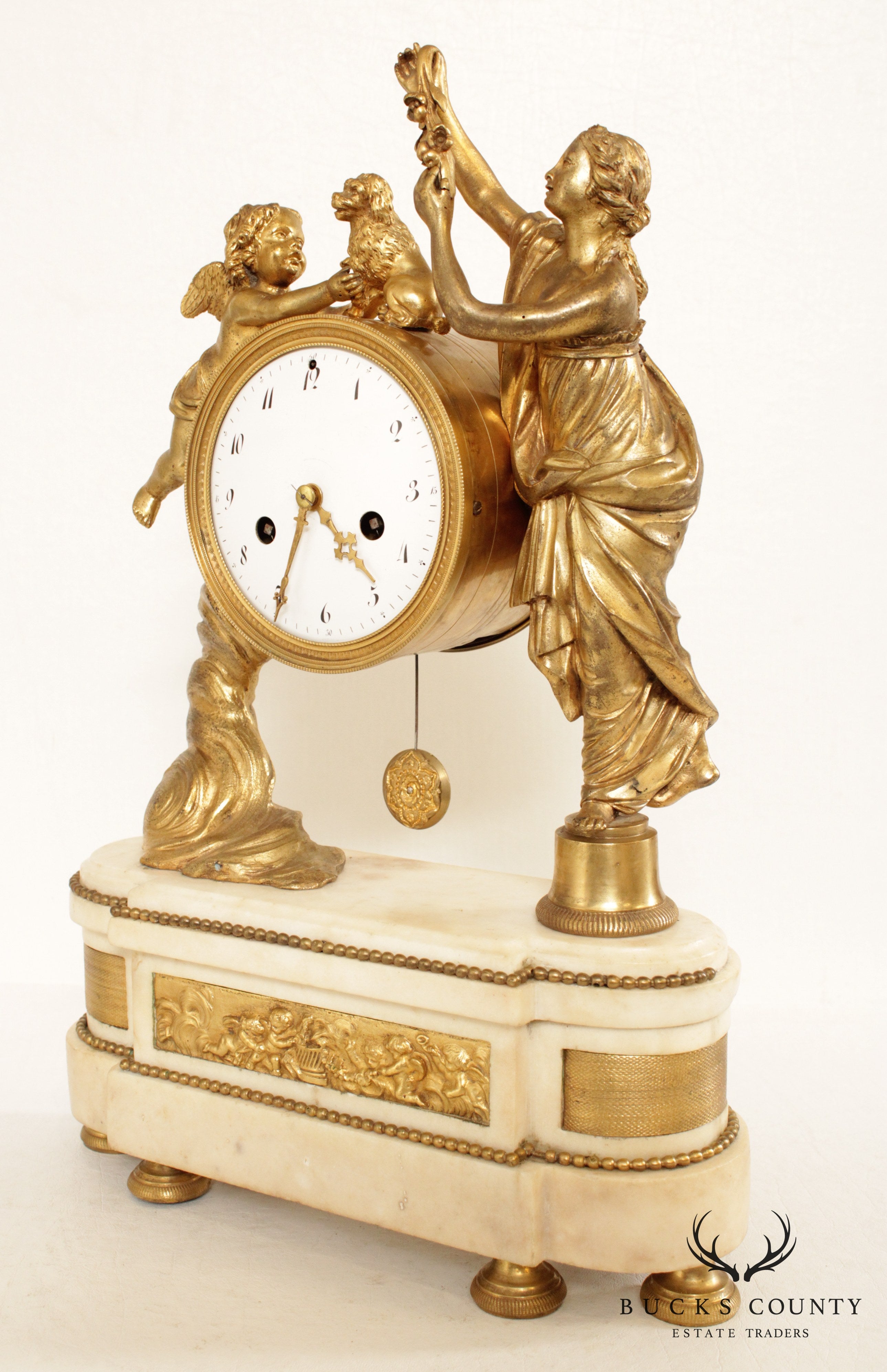 Louis XVI Style Figural Gilt-Bronze and Marble Mantel Clock