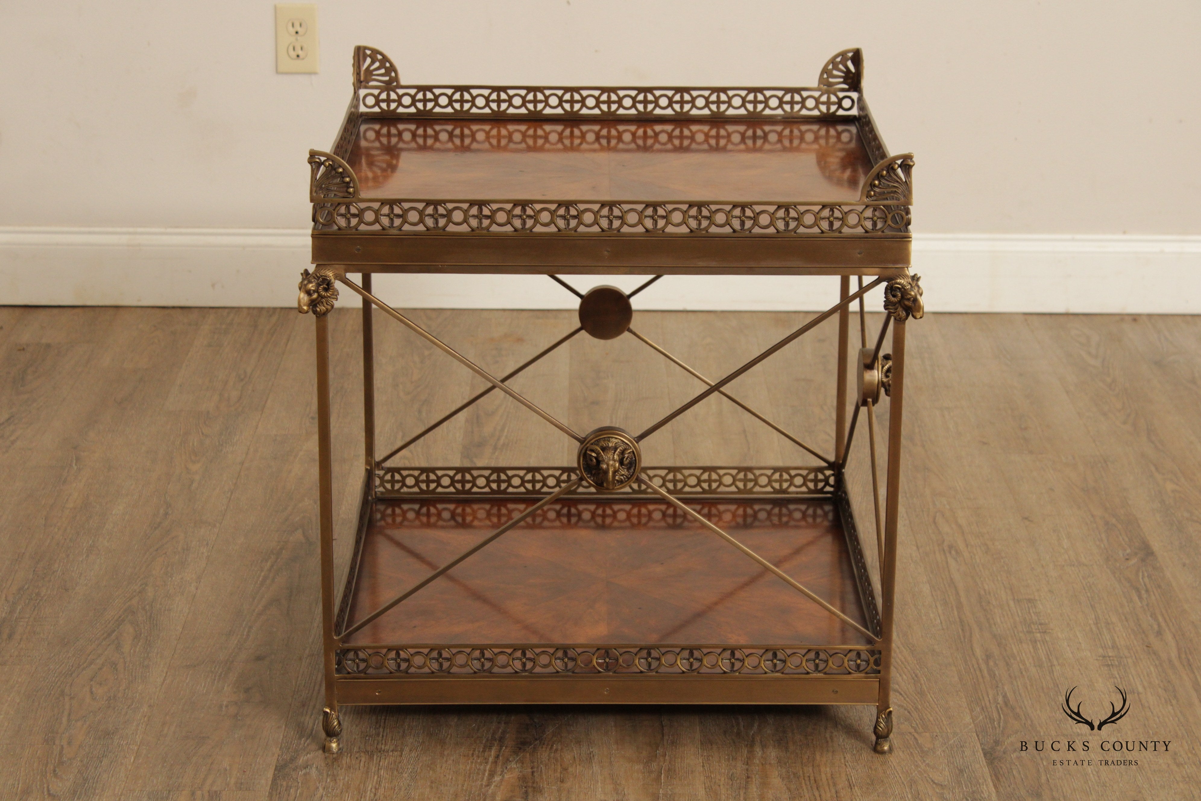 THEODORE ALEXANDER  'ALTHORP' REGENCY STYLE MAHOGANY AND BRASS TWO TIER SIDE TABLE