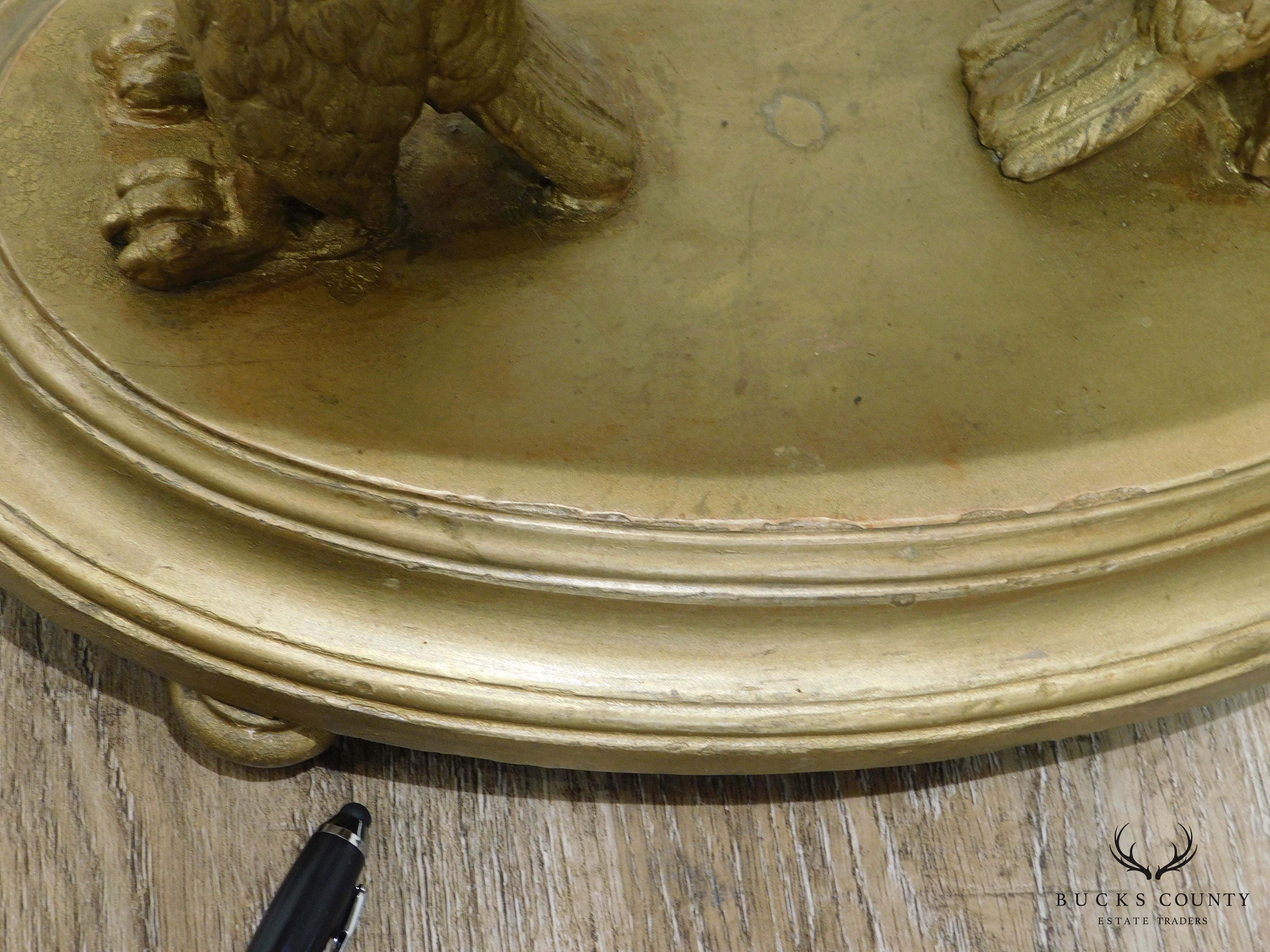 Antique Gilt Wood Carved Winged Eagle Small Marble Top Side Table