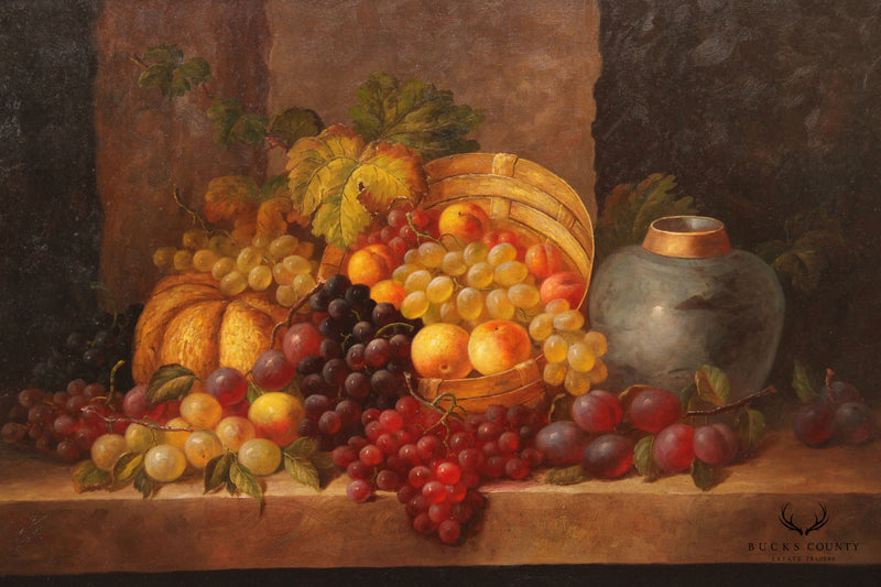 Baroque Style Fruit Still Life Original Oil Painting, Signed Bianchi