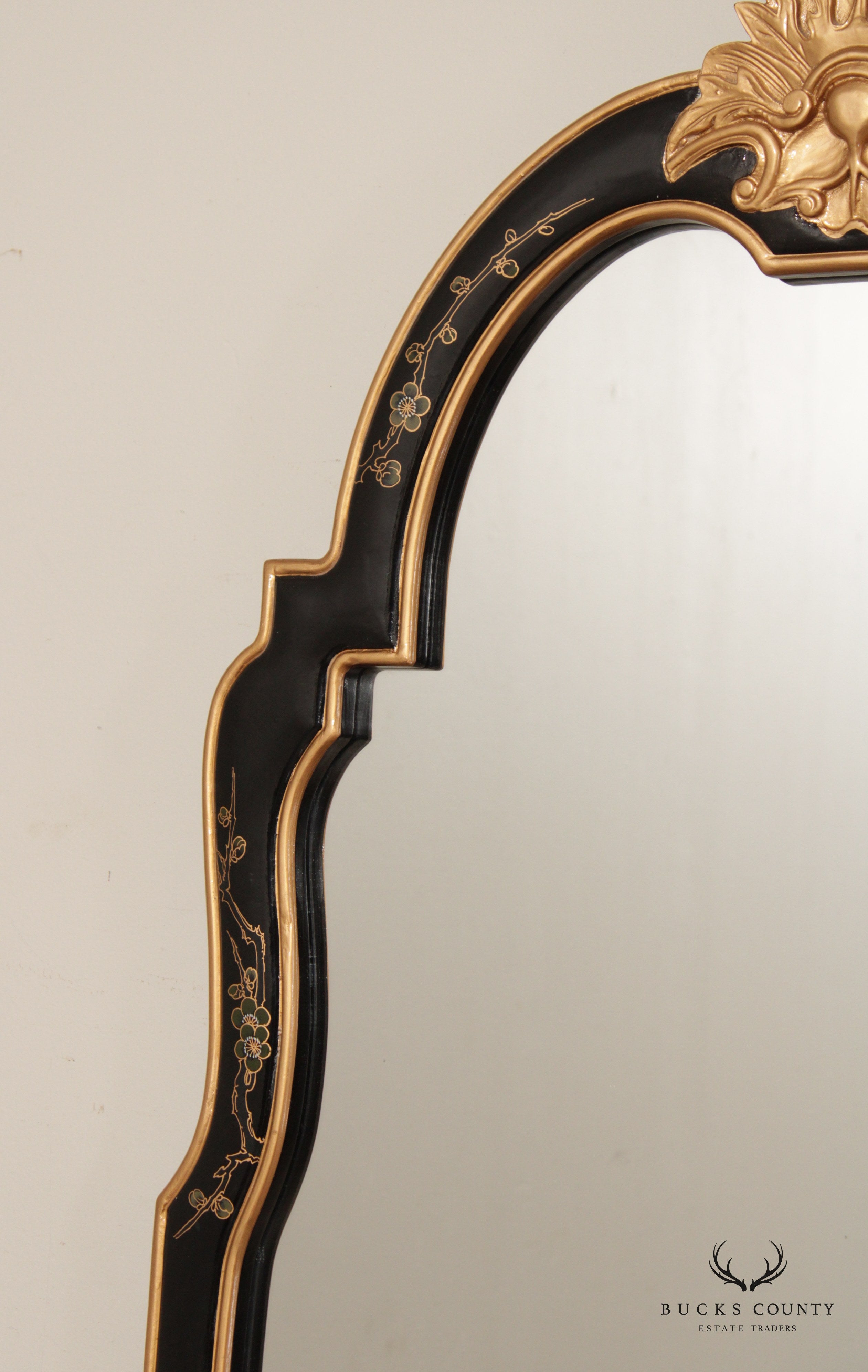 Hollywood Regency Chinoiserie Lacquered Wall Mirror