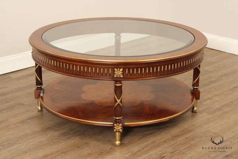 EJ Victor Regency Style Round Glass Top Mahogany Coffee Table