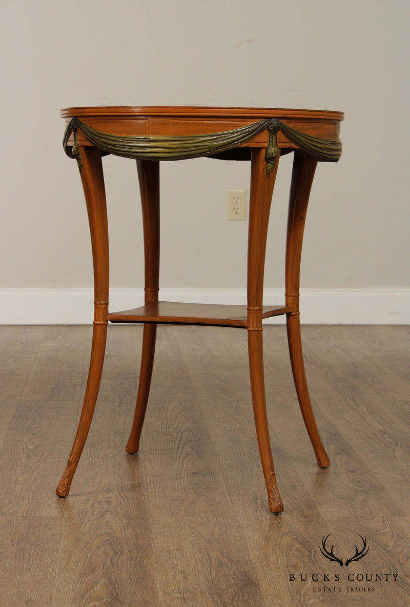 1930's Fine Quality Adams Style Hand Painted Pair Satinwood Side Tables