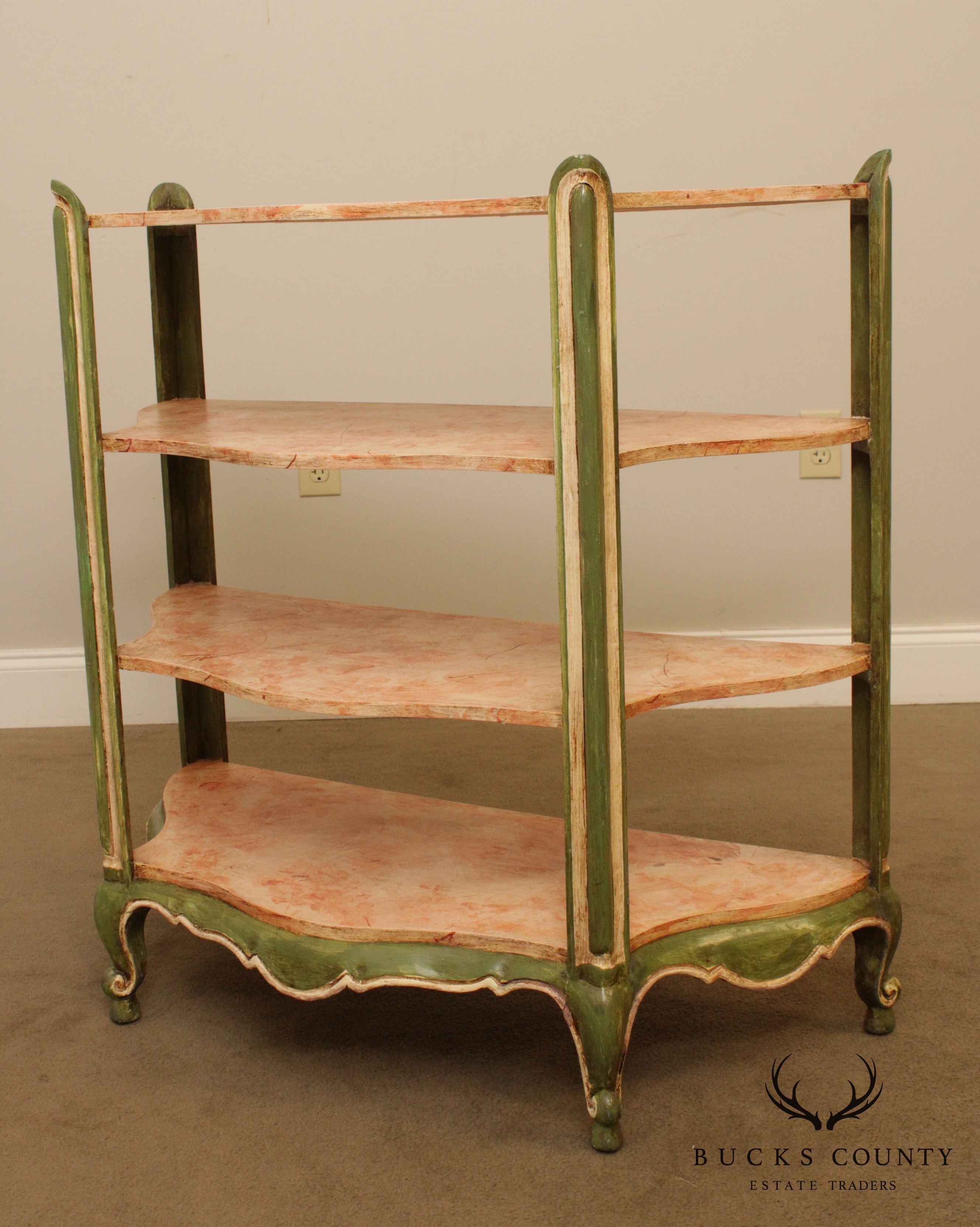 Vintage Italian Painted Demilune Console Etagere, Bookcase