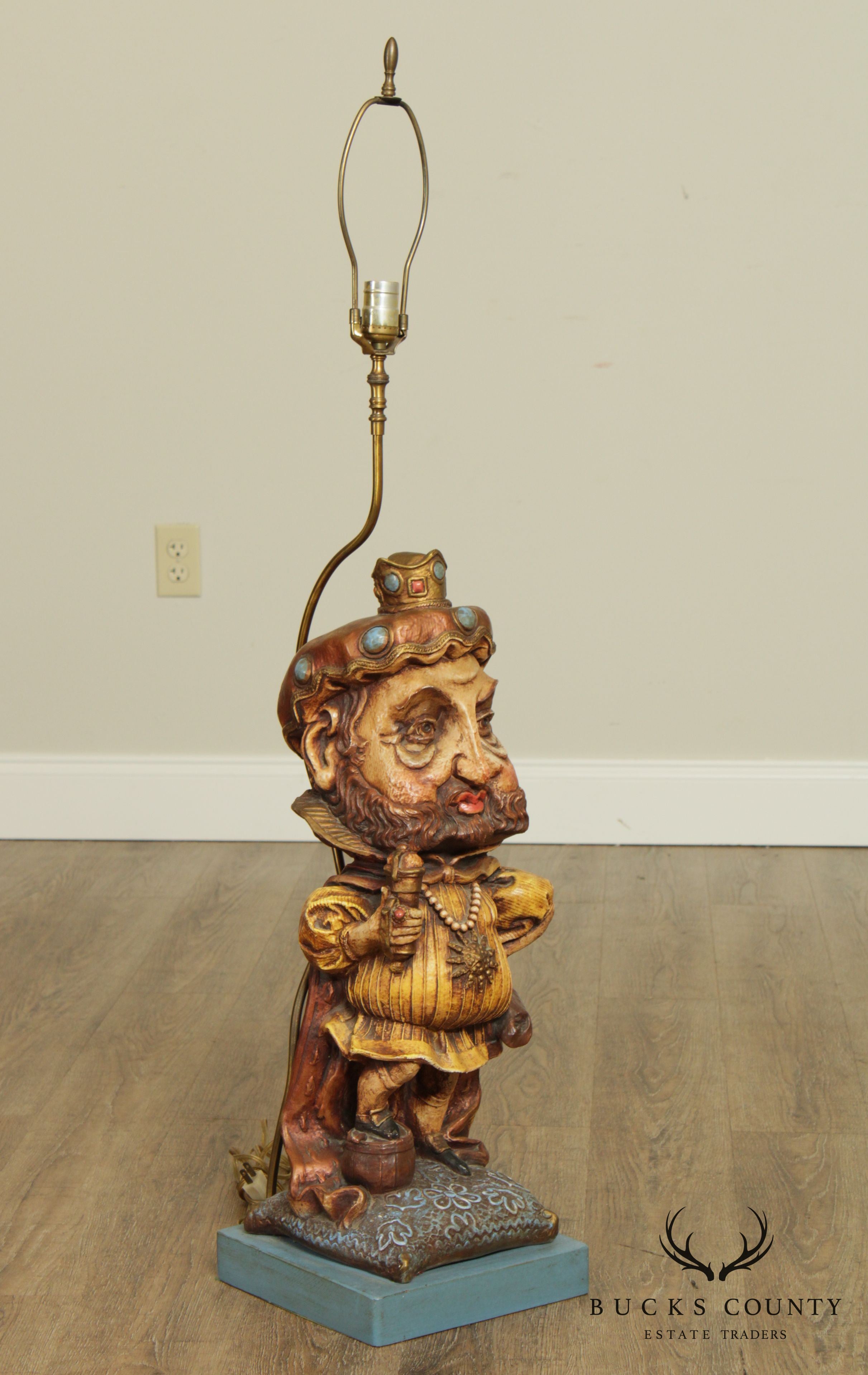 1960's Mid Century Modern Chalkware King Character Lamp