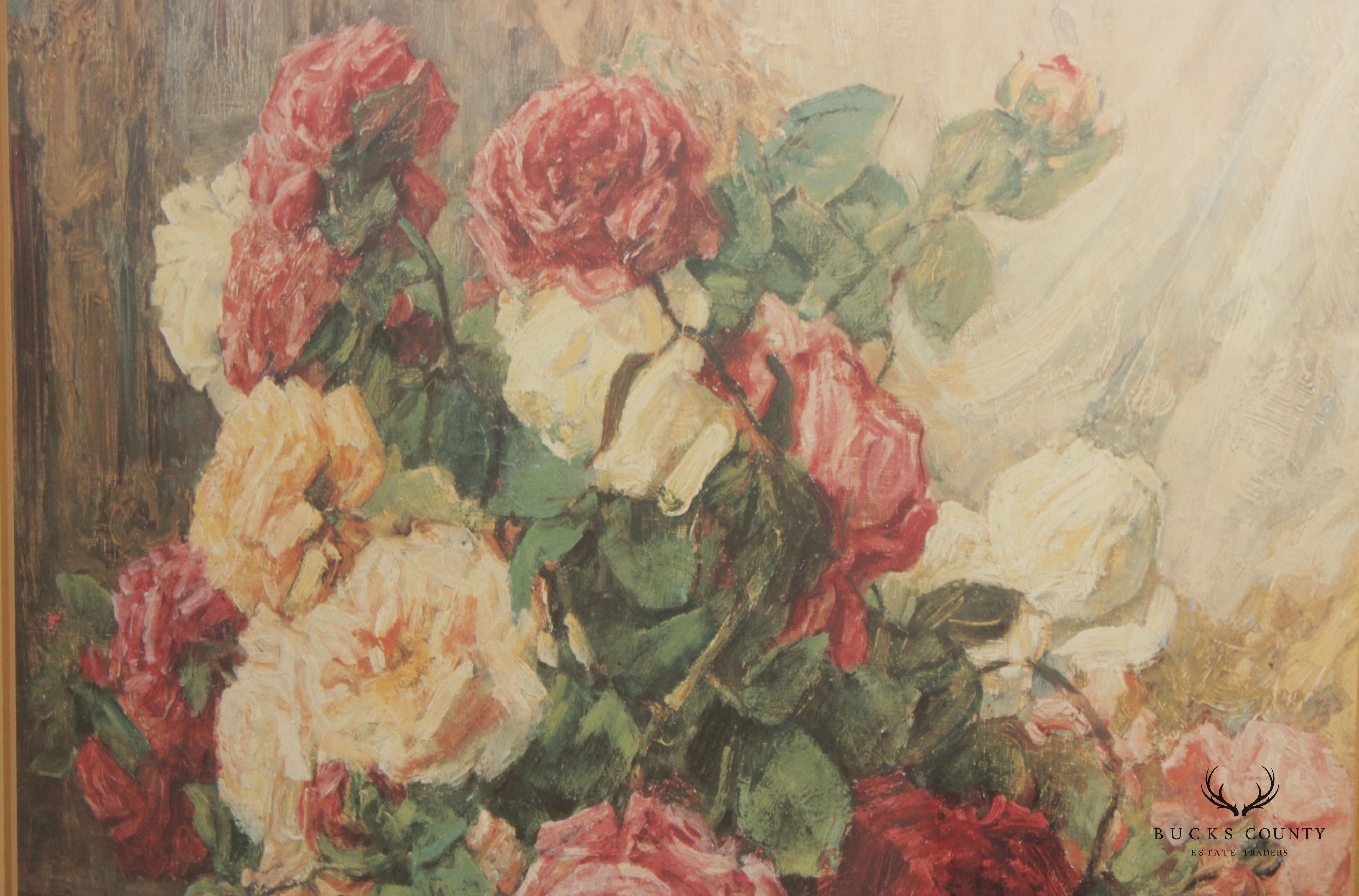 Rose Floral Still Life Lithograph Print After Georges Jeannin