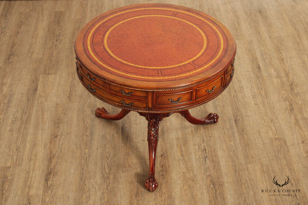 Georgian Style Leather Top Round Mahogany Drum Table